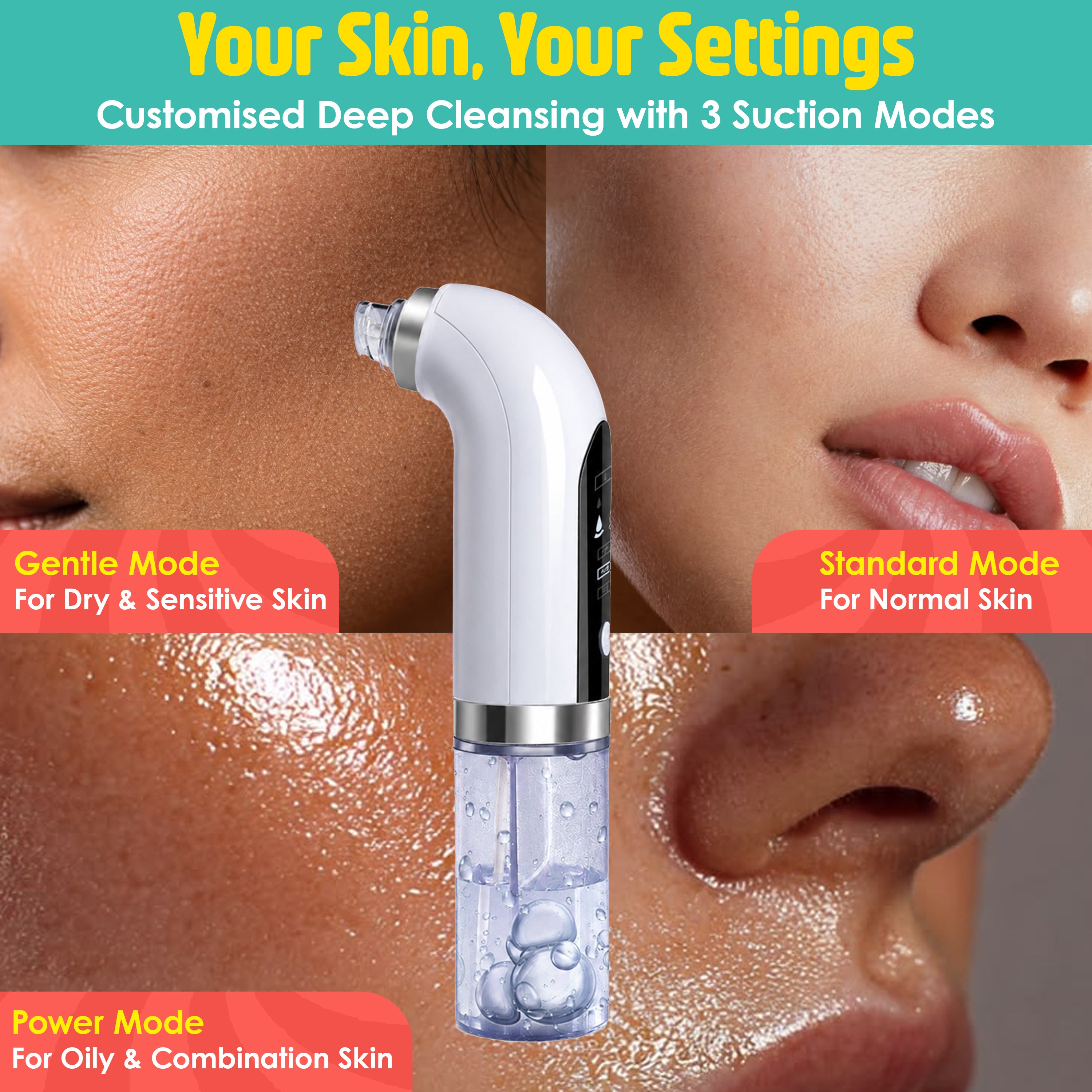 NexLev Blackhead & Whitehead Remover Tool | Rechargeable |1Hr Use| Acne & Pimple Pore Cleaner | 6 Heads | Electric Derma Suction Machine | Hydra Facial Cleanser Device for Face |For Men & Women |BR-01