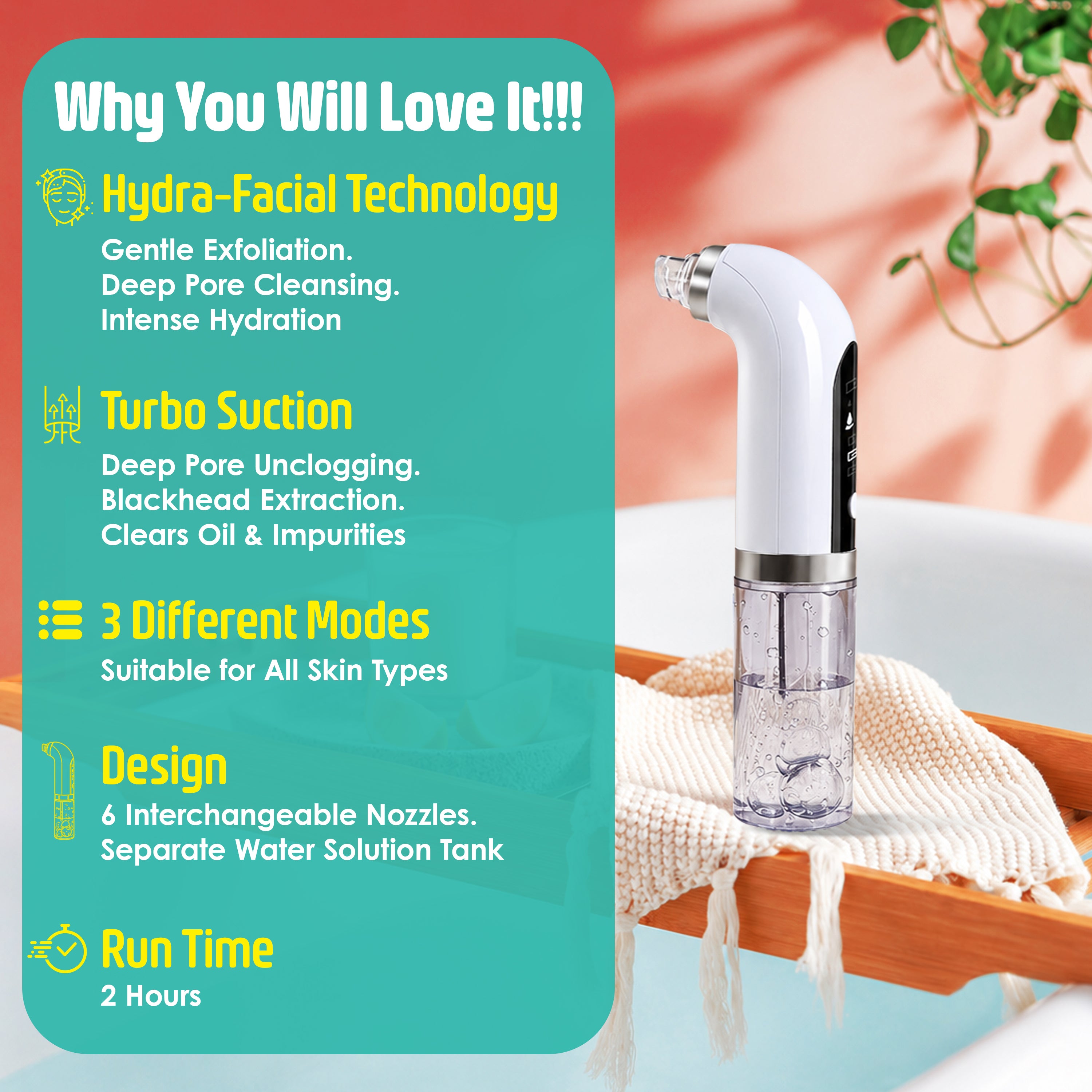 NexLev Blackhead & Whitehead Remover Tool | Rechargeable |1Hr Use| Acne & Pimple Pore Cleaner | 6 Heads | Electric Derma Suction Machine | Hydra Facial Cleanser Device for Face |For Men & Women |BR-01