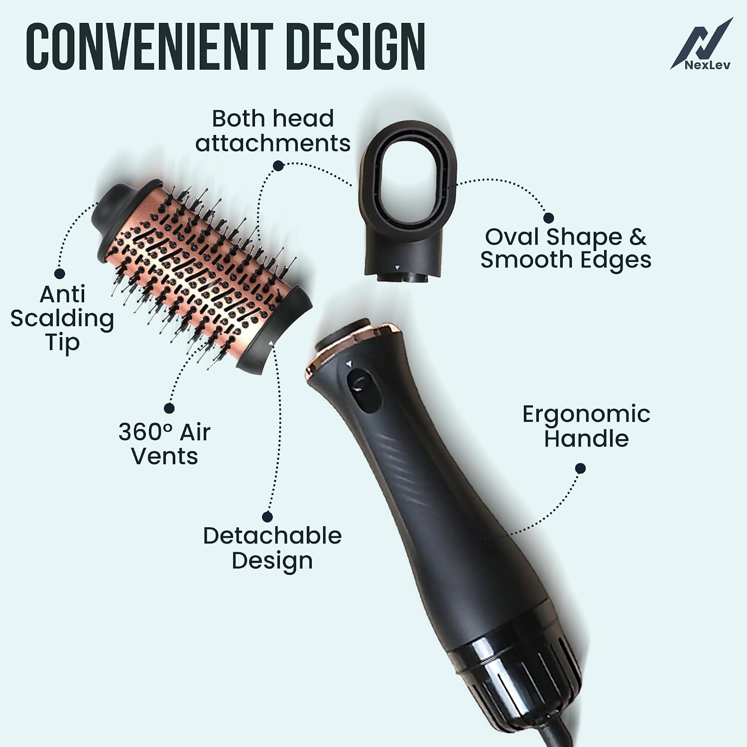 NexLev Hot Air Brush For Hair | 3 in 1 Volumizer Hair Blow Dry Brush with 1.5 Inch Barrel, Ceramic Tourmaline Coating, 1200W, Dual Bristle for Tangle Free Salon Styling | V-03