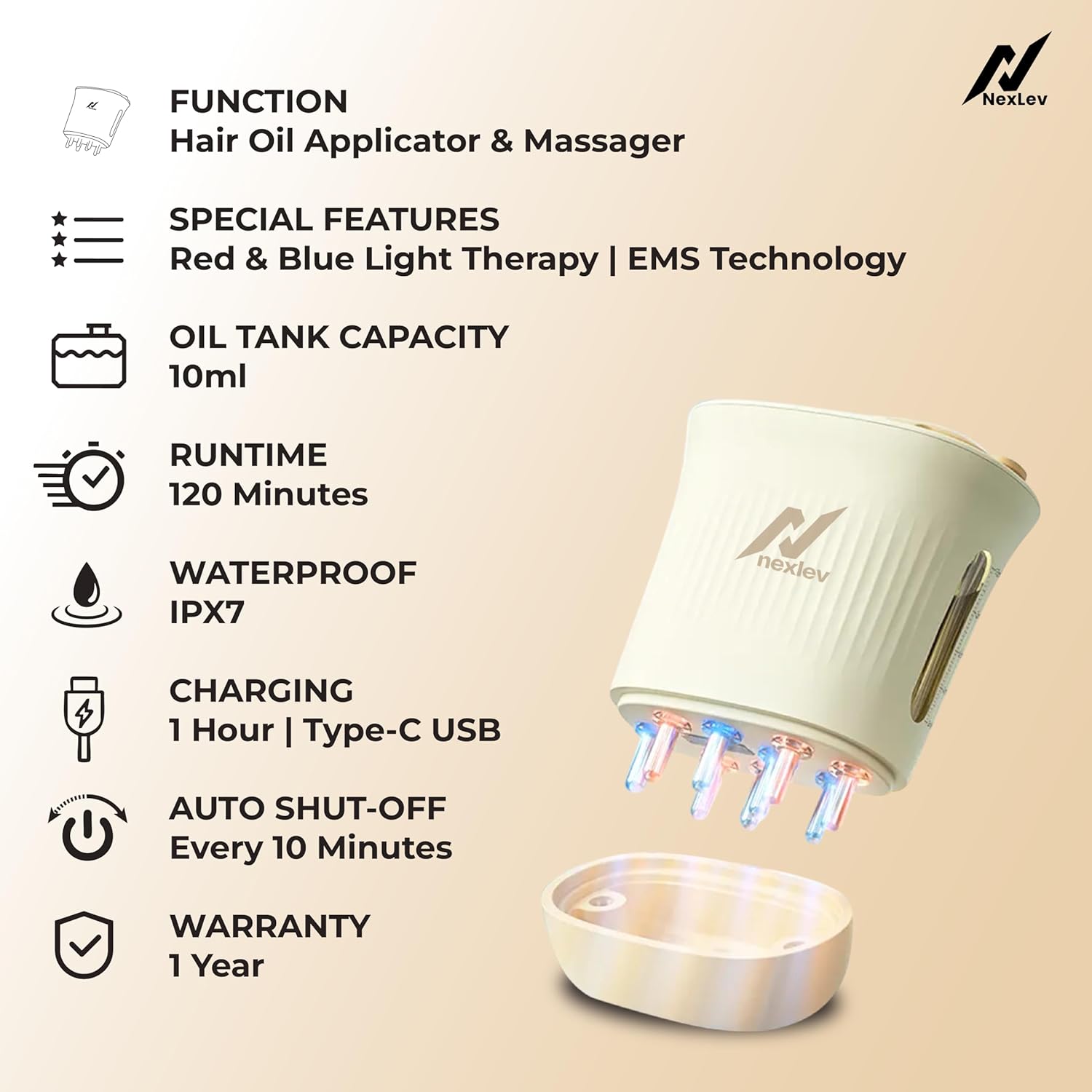 NexLev Nourish Hair Oil Applicator| Red & Blue Light Therapy EA-01 Pro