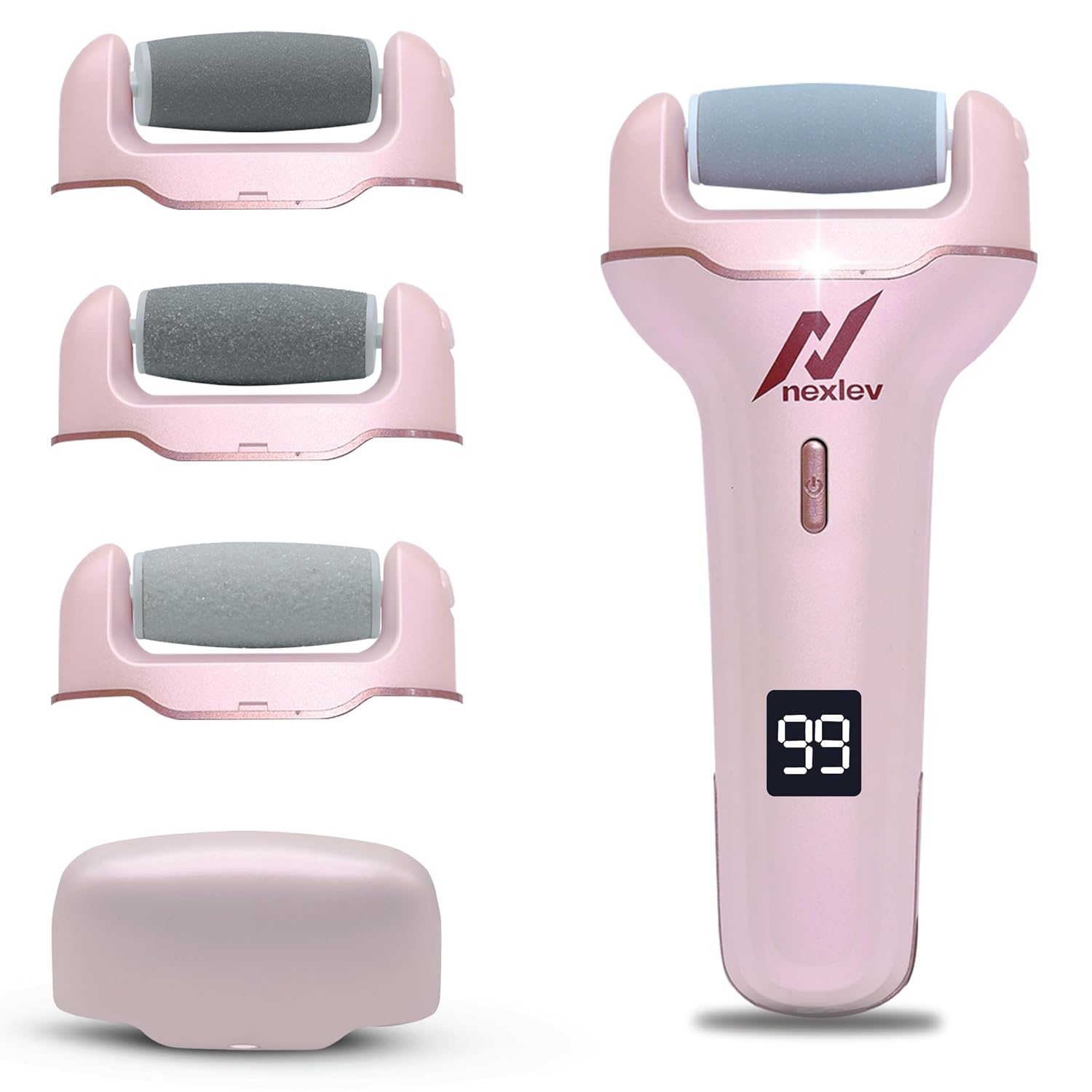 NexLev Foot Callus Remover Electric Scrubber & Shaver for Dead, Hard & Cracked Skin Professional Pedicure at Home Waterproof Type C 3 Crystal Quartz Heads for Men and Women CR-01