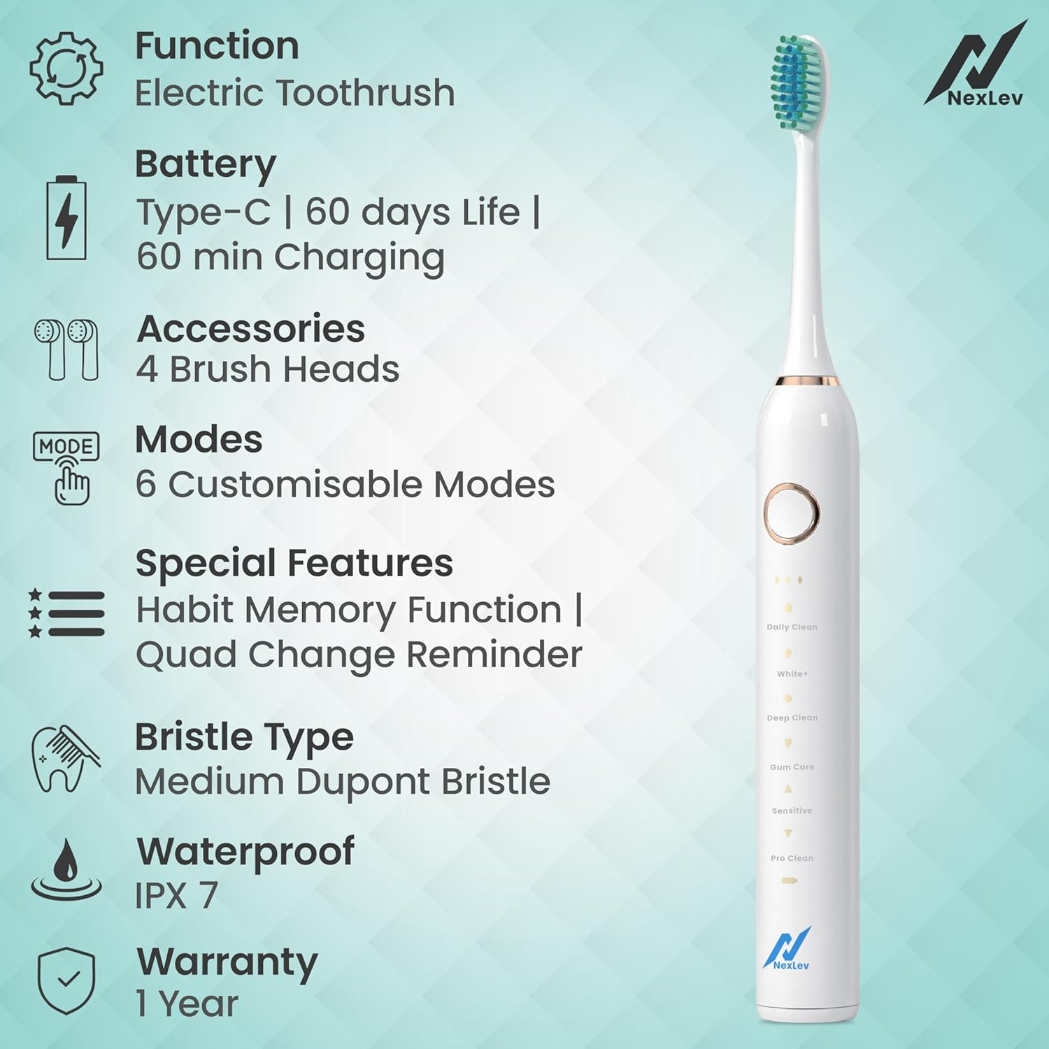 Nexlev Sonic Electric Toothbrush Sparkle Pro+ ETC-07