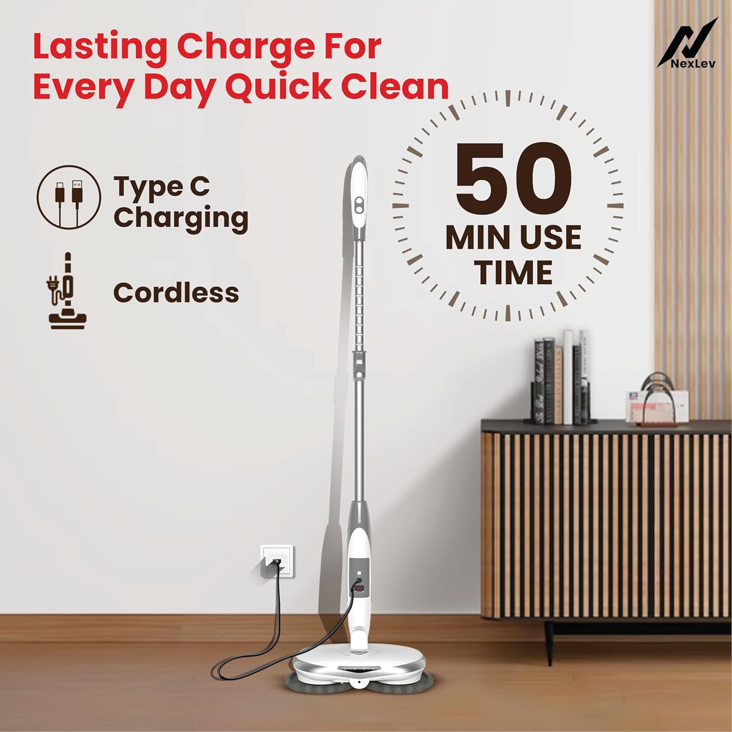 Nexlev Cordless Electric Spin Mop Swipe+| 180RPM Power Motor SPM-01