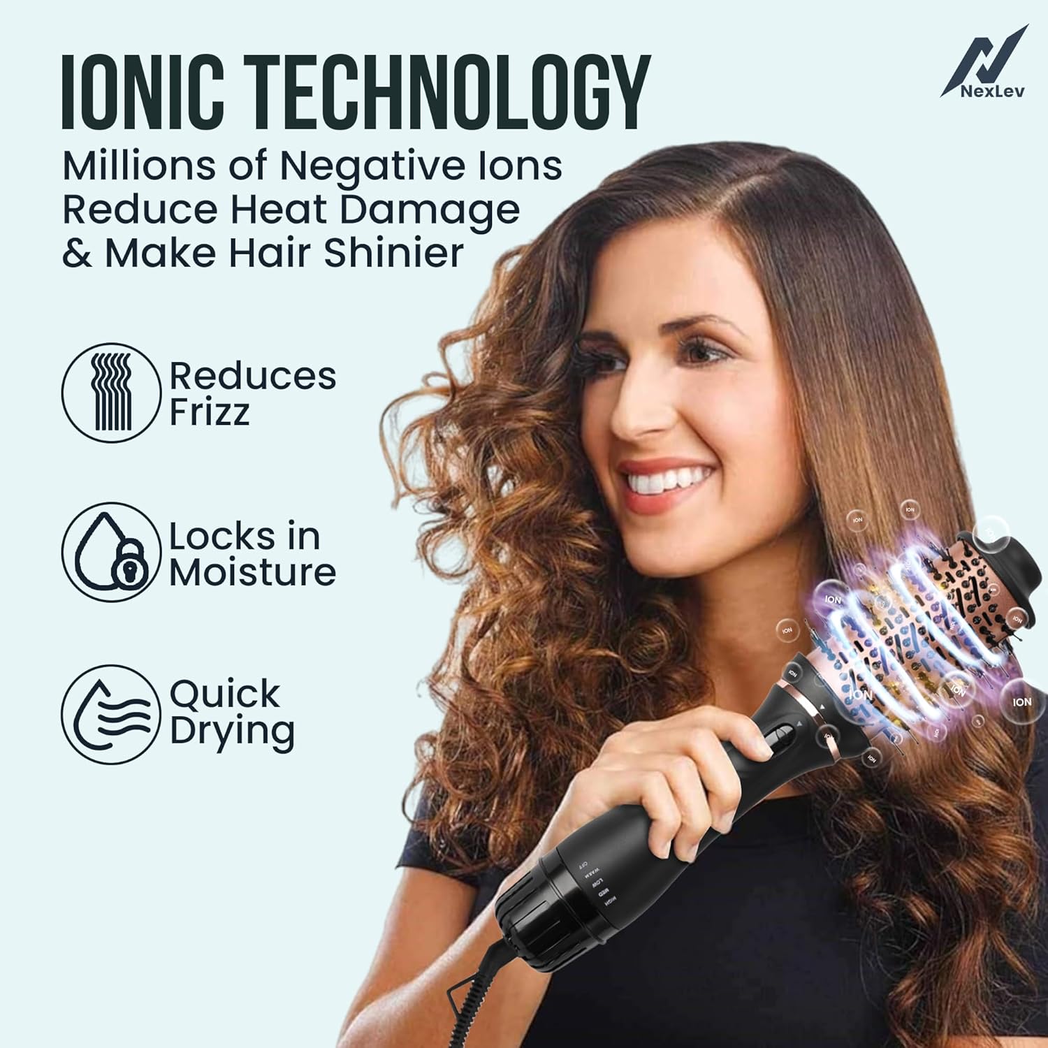 NexLev Hot Air Brush For Hair | 3 in 1 Volumizer Hair Blow Dry Brush with 1.5 Inch Barrel, Ceramic Tourmaline Coating, 1200W, Dual Bristle for Tangle Free Salon Styling | V-03