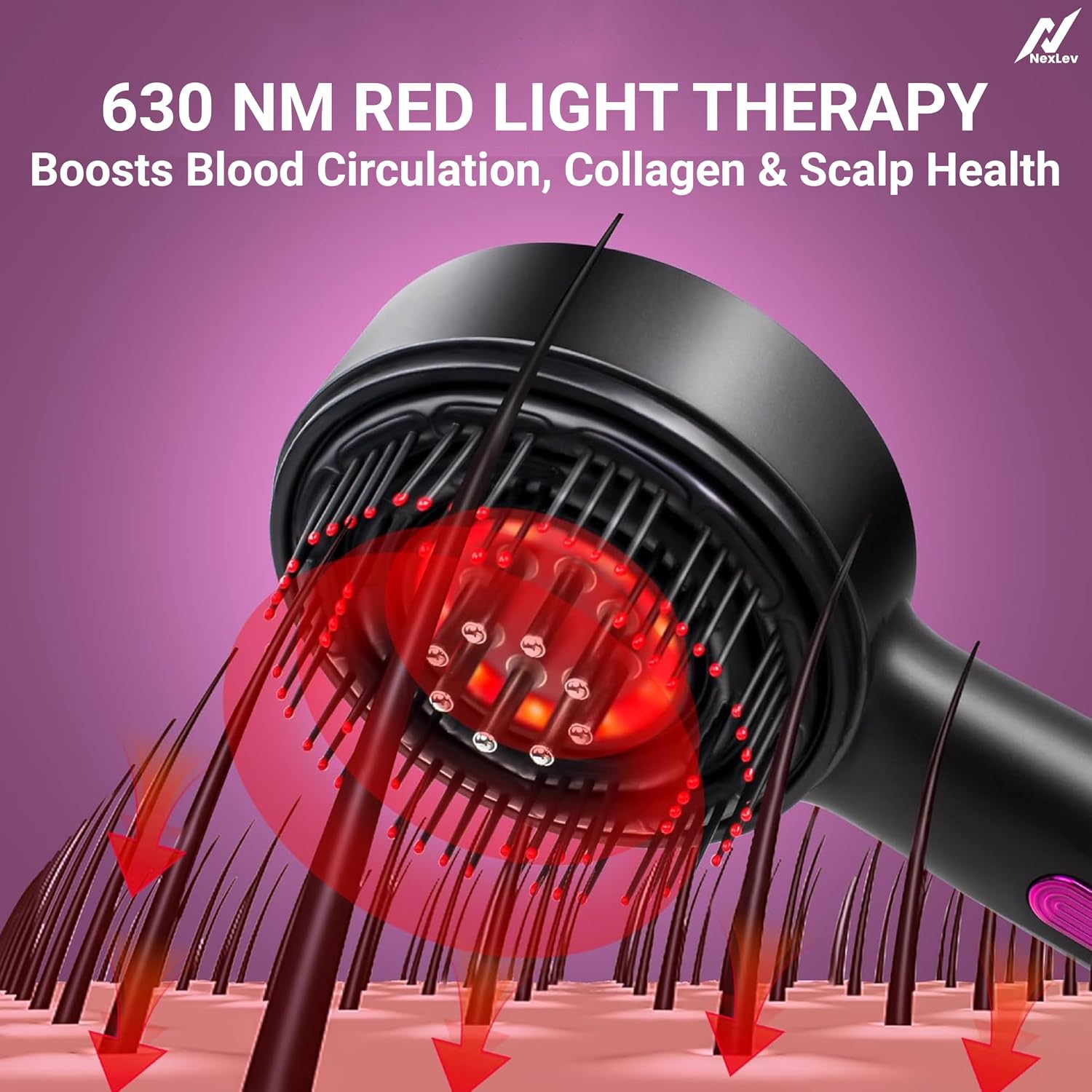 NexLev Oil Applicator Comb|Red Led Light Therapy |Boost Hair Growth| Reduce Dandruff | Relieve Stress |High Vibration Corded Electric Scalp/Head Massager | 6 ML Oil Tank | 2 Hr Run-Time| Type-C|EA-02