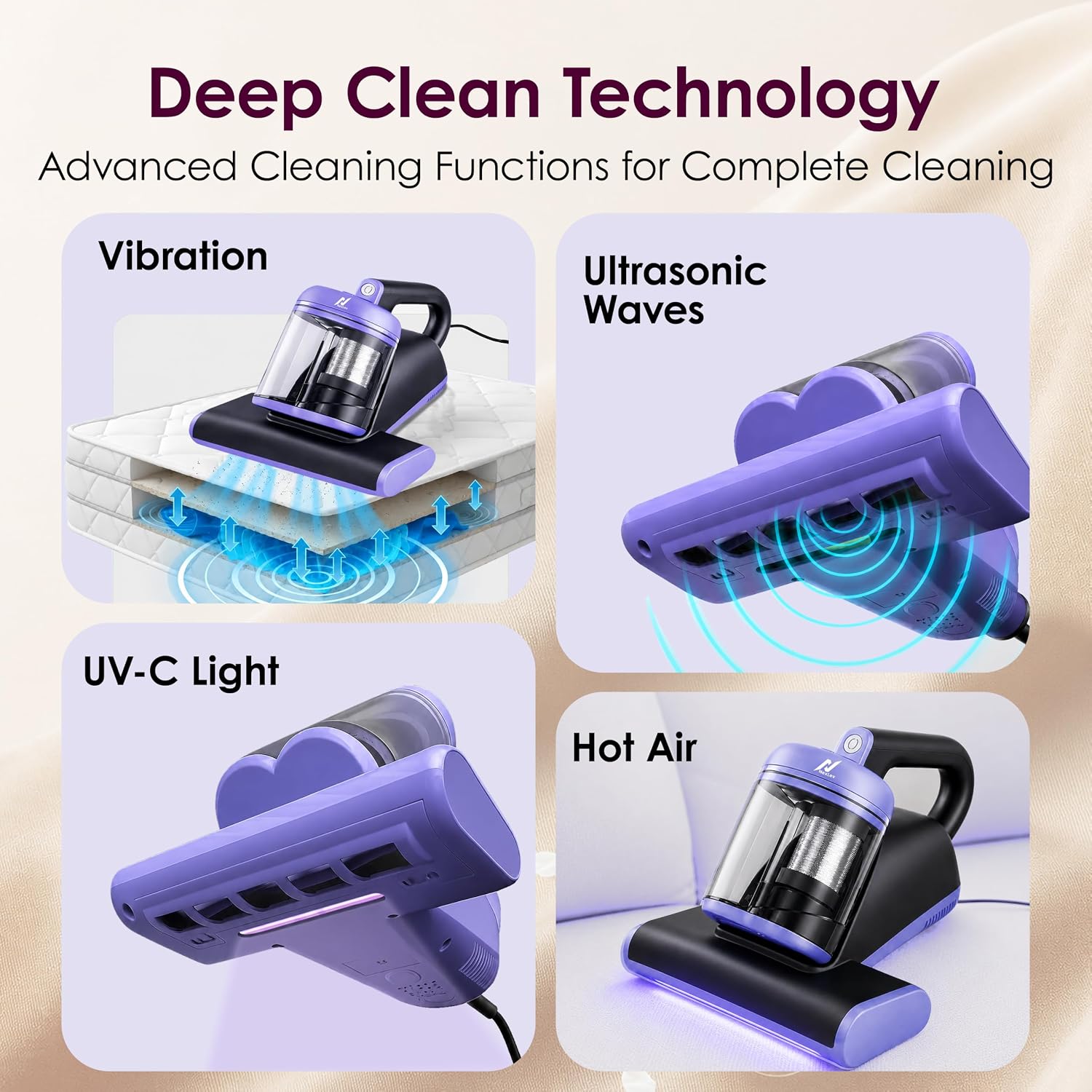 nexlev Dust Mite Vacuum Cleaner MR-03 | 14KPa Sofa Cleaning Machine for Mattress, Sofa & Carpet, UV-C Light, Double beat Vibration & 60ยบ hot air, HEPA Filter for Mites, Allergens & Pet Hair