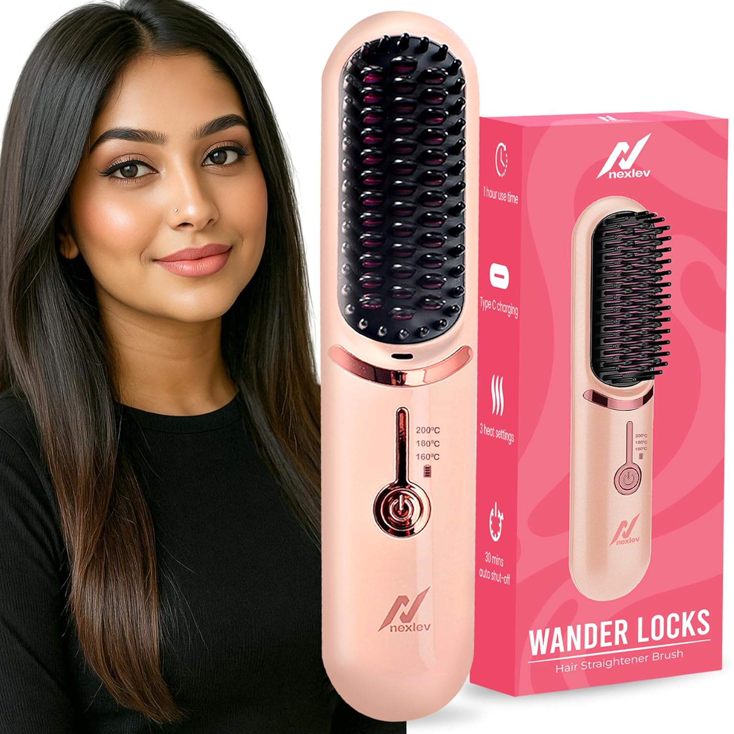 Cordless Hair Straightener Brush | Compact & Portable | Nexlev Store