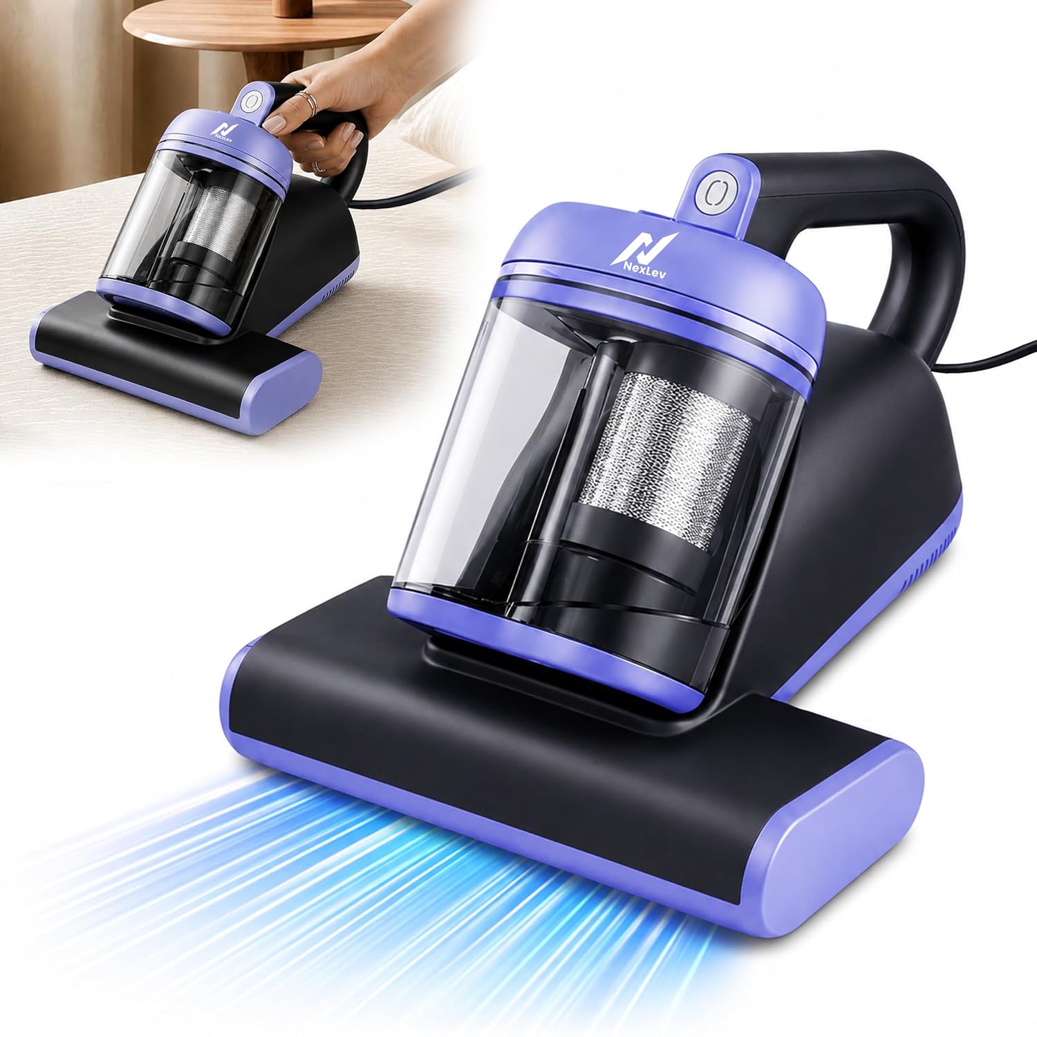 nexlev Dust Mite Vacuum Cleaner MR-03 | 14KPa Sofa Cleaning Machine for Mattress, Sofa & Carpet, UV-C Light, Double beat Vibration & 60ยบ hot air, HEPA Filter for Mites, Allergens & Pet Hair