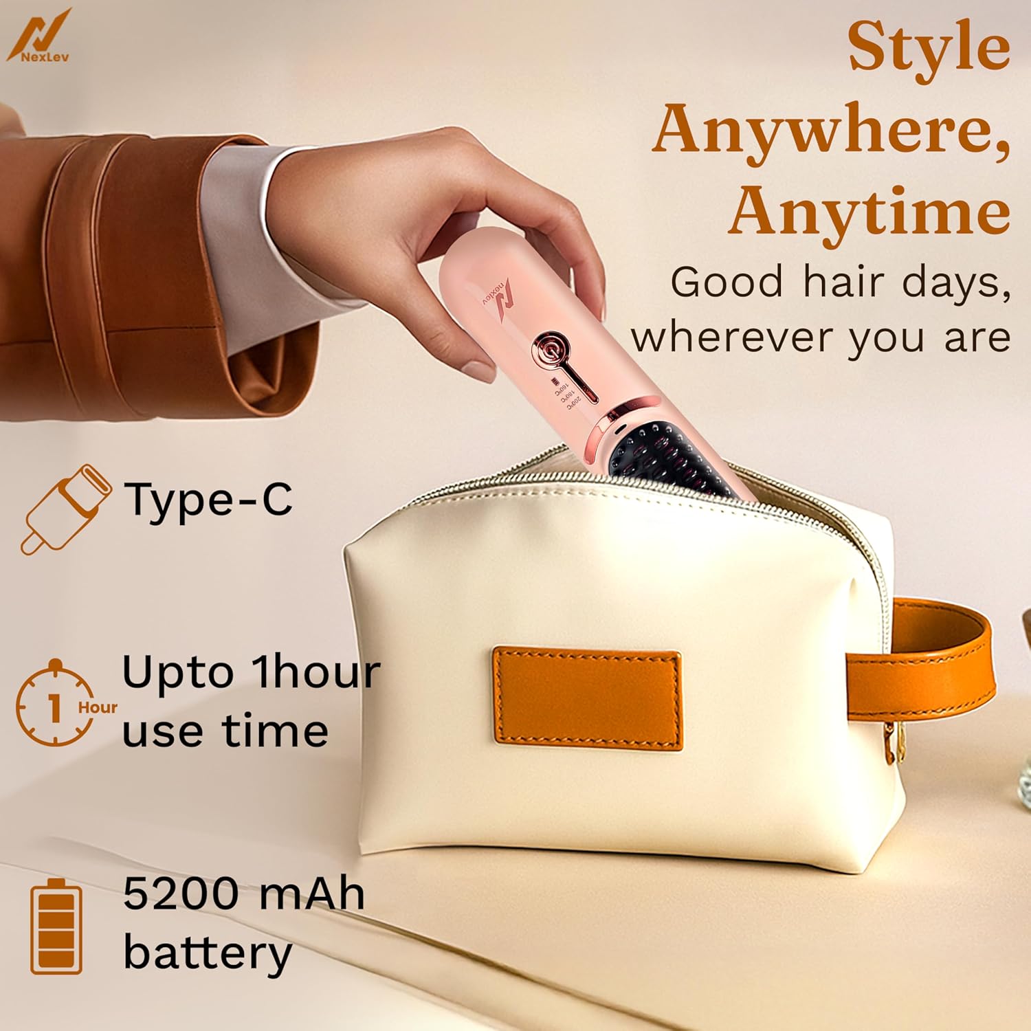 Nexlev Cordless Hair Straightener Brush | HSB-04