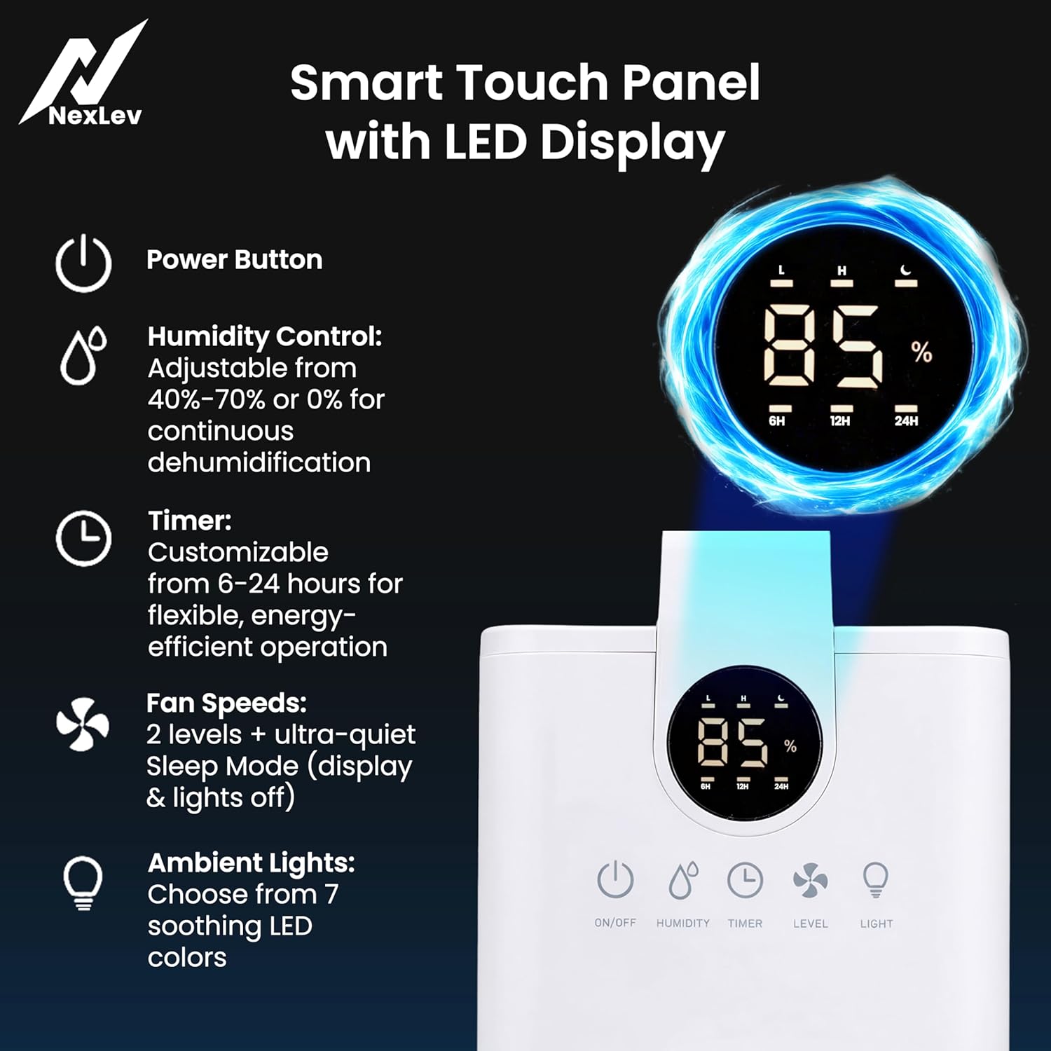 NexLev Dehumidifier for Room Moisture Absorption | 1000ML Tank | Ideal for Mold & Moisture Removal |For Room Wardrobe Kitchen Office| Auto Shut-Off Function| Preset Timer & Humidty Control | DH-01