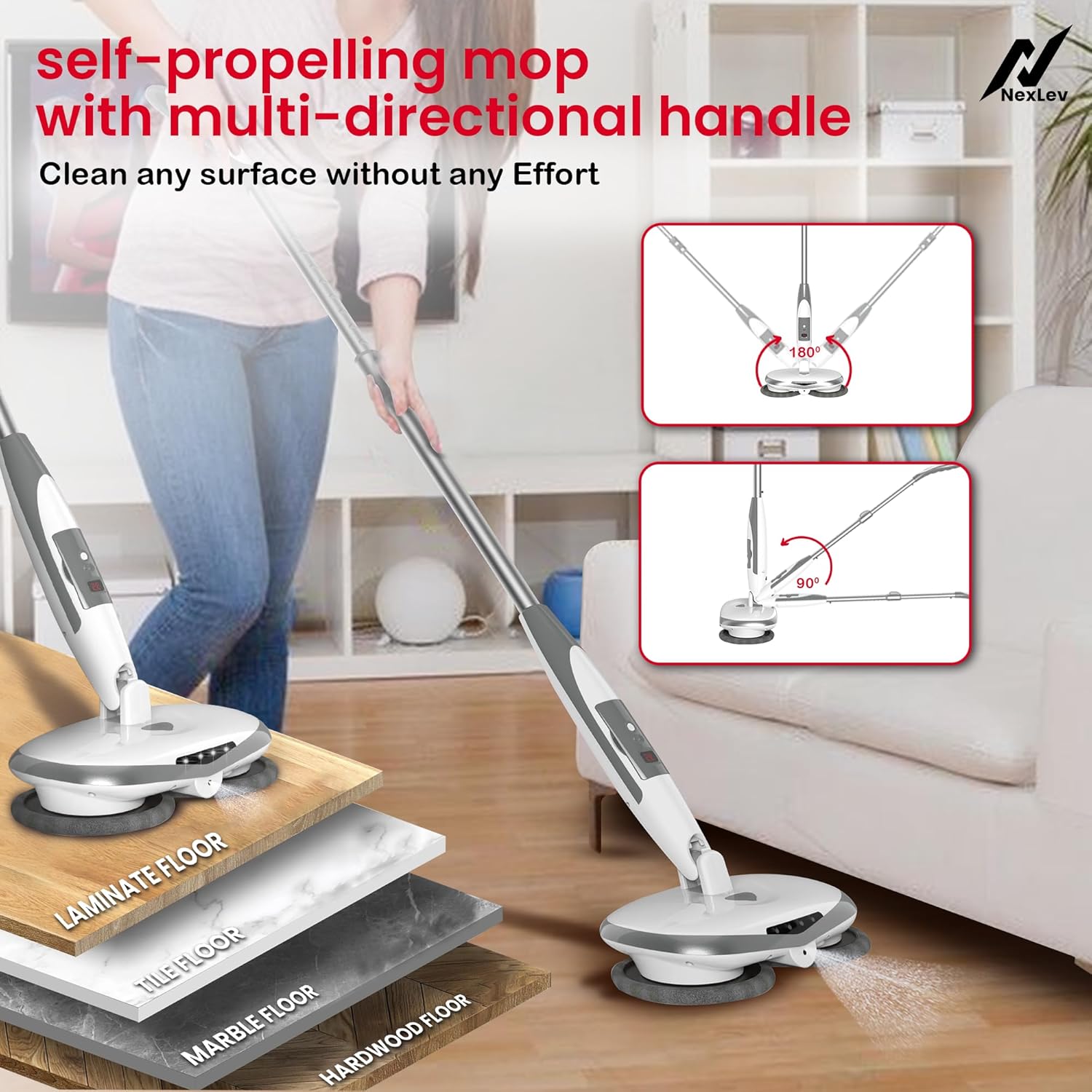 Nexlev Cordless Electric Spin Mop Swipe+| 180RPM Power Motor SPM-01