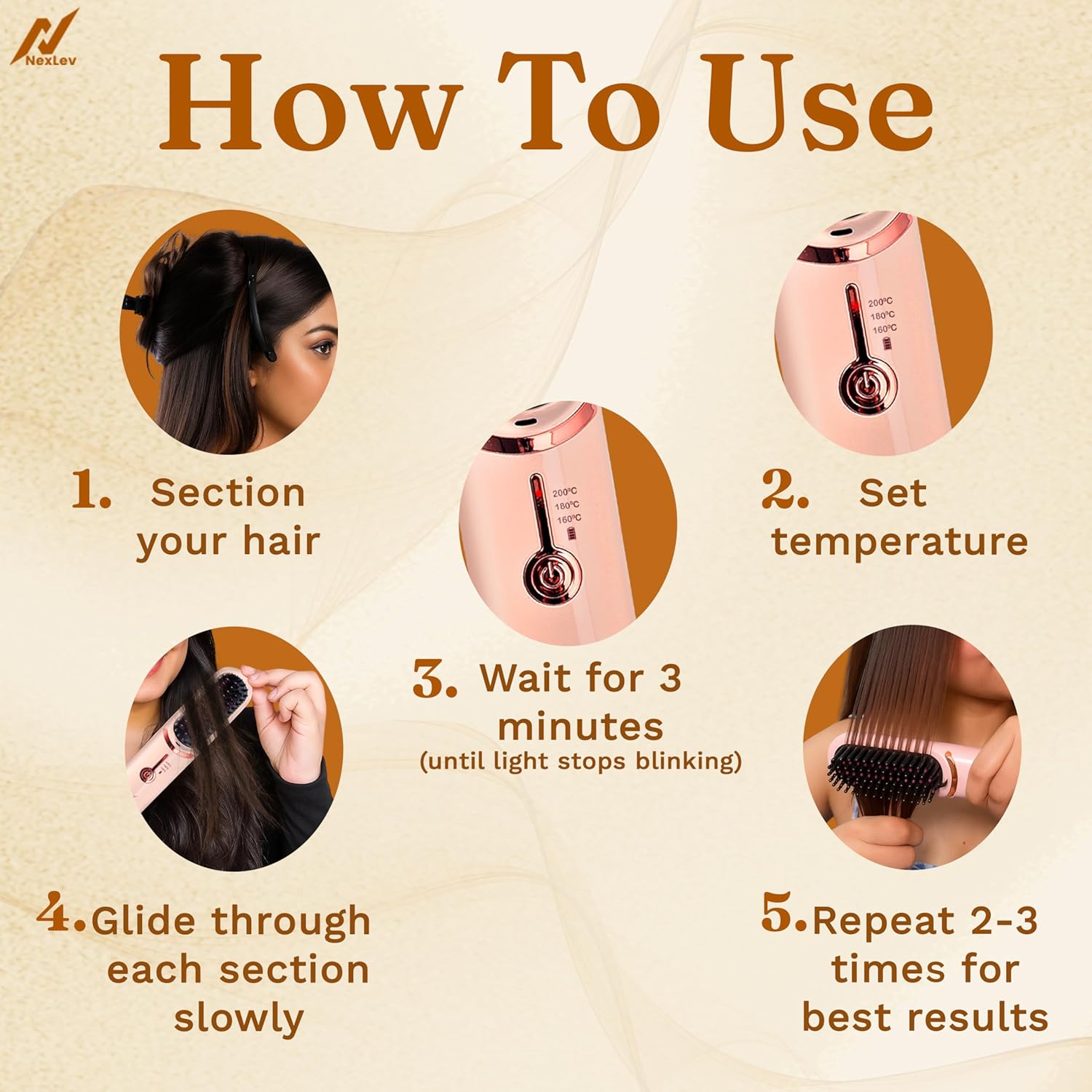 Nexlev Cordless Hair Straightener Brush | HSB-04