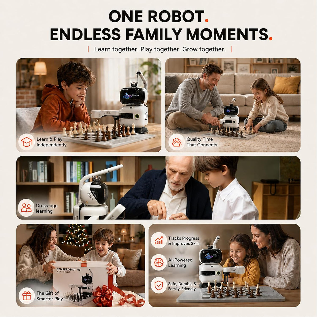 SenseRobot AI Chess Robot with Robotic Arm & Electronic Chess Board – 25 AI Levels, 1200+ Chess Exercises, Voice Coaching, Lichess Integration & Wi-Fi OTA Upd