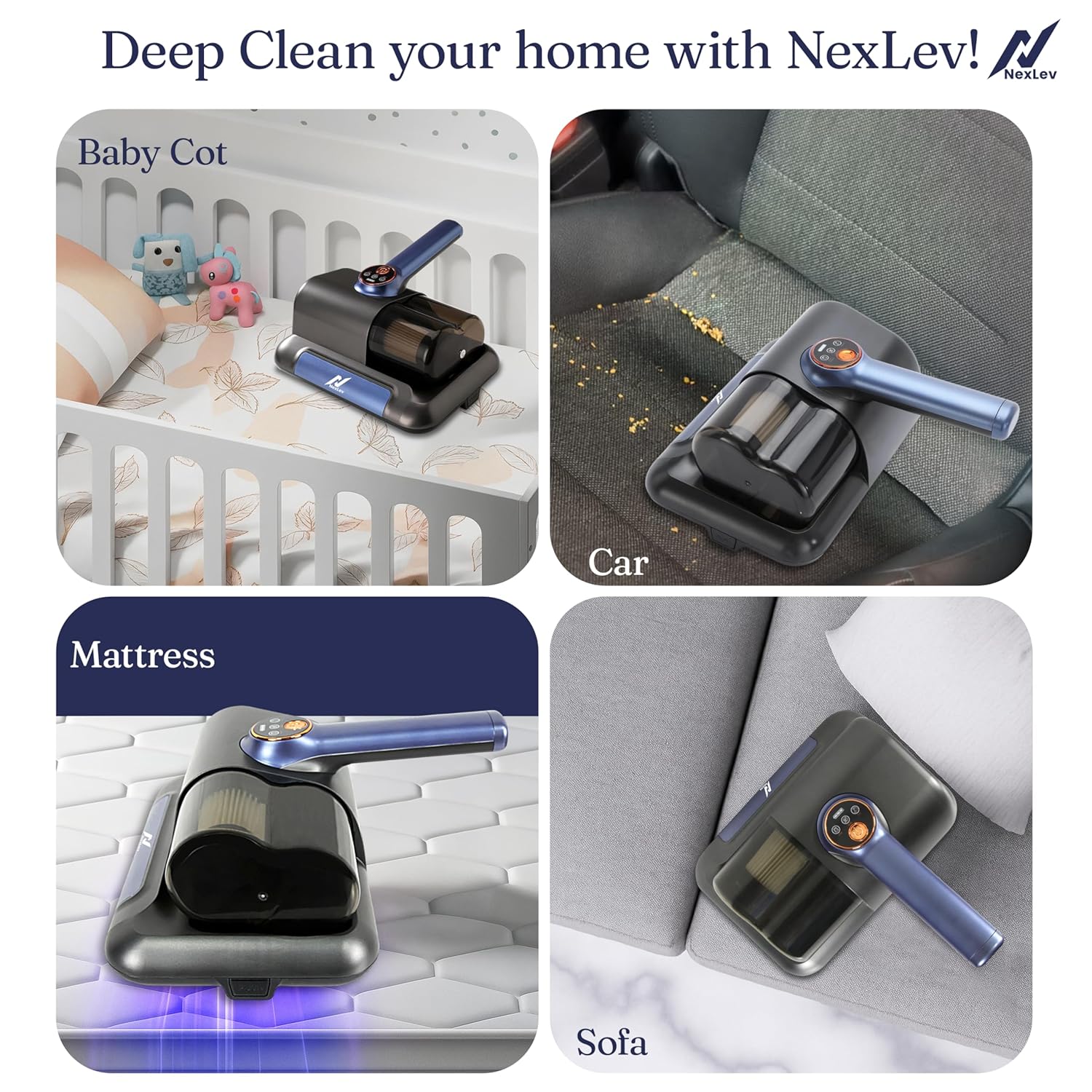 Nexlev Cordless Mite Remover | Bed, Sofa & Car Seat Dust & Mite Cleaning MR-02