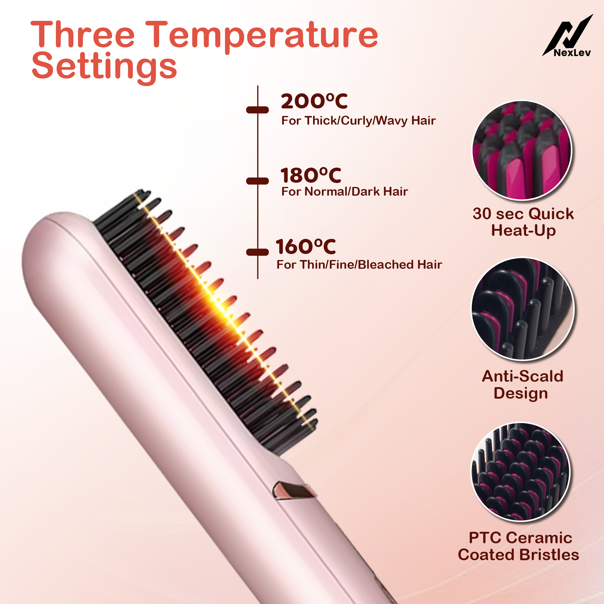 Nexlev Cordless Hair Straightener Brush | HSB-04
