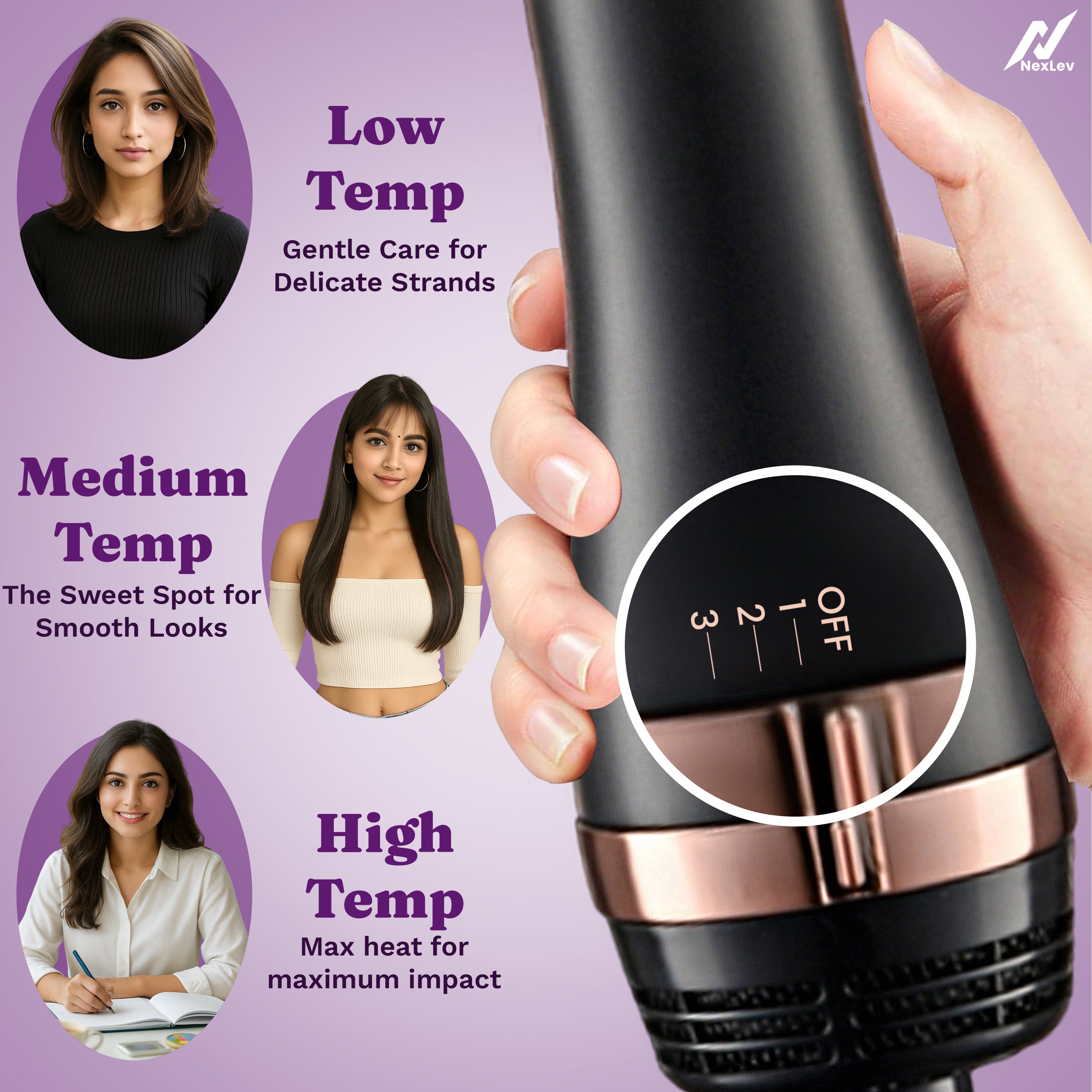 Nexlev IONIC Volumizer Hair Brush V-01 Rose Gold