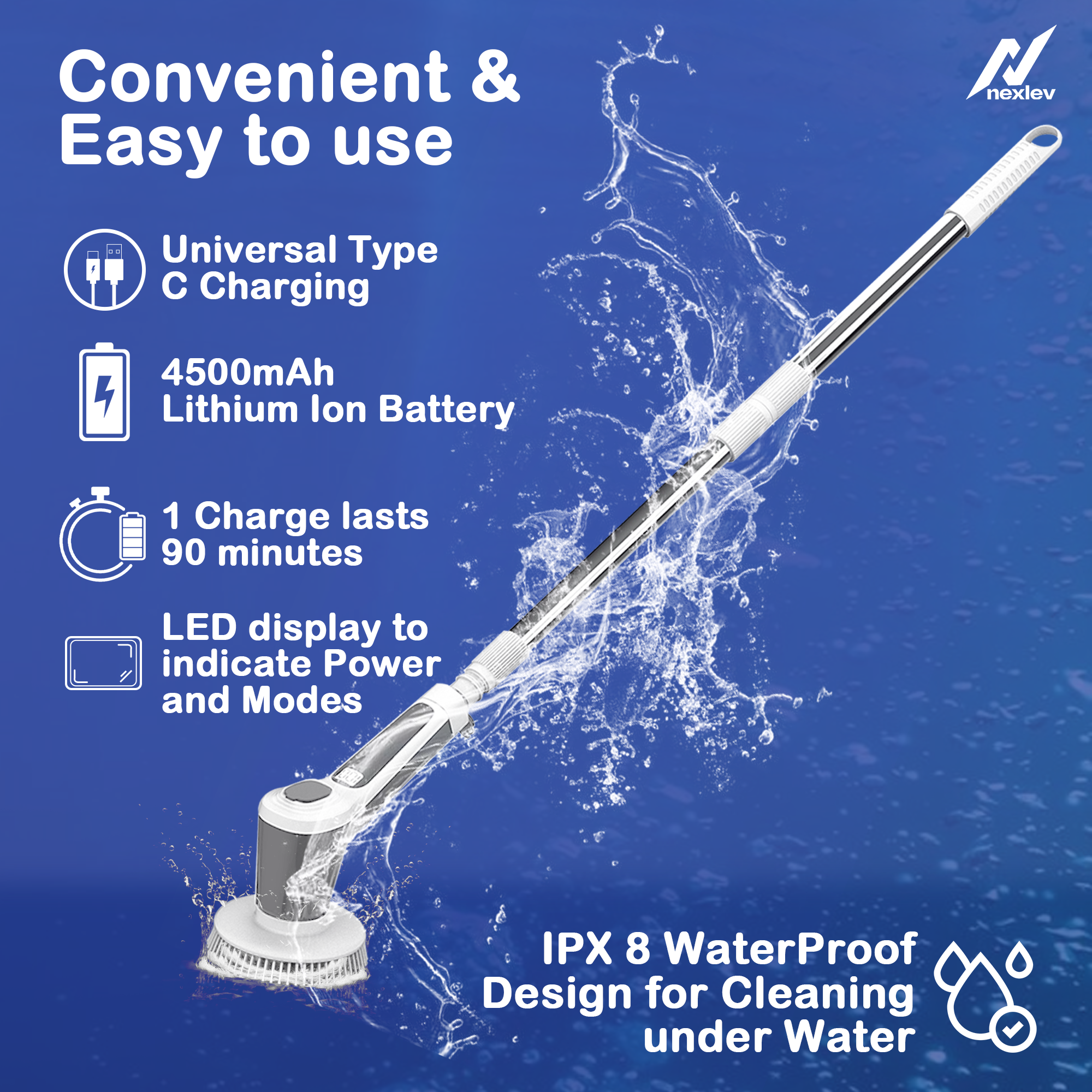 Nexlev Electric Spin Scrubber | 4500 mAh | 90 min run time SS-01