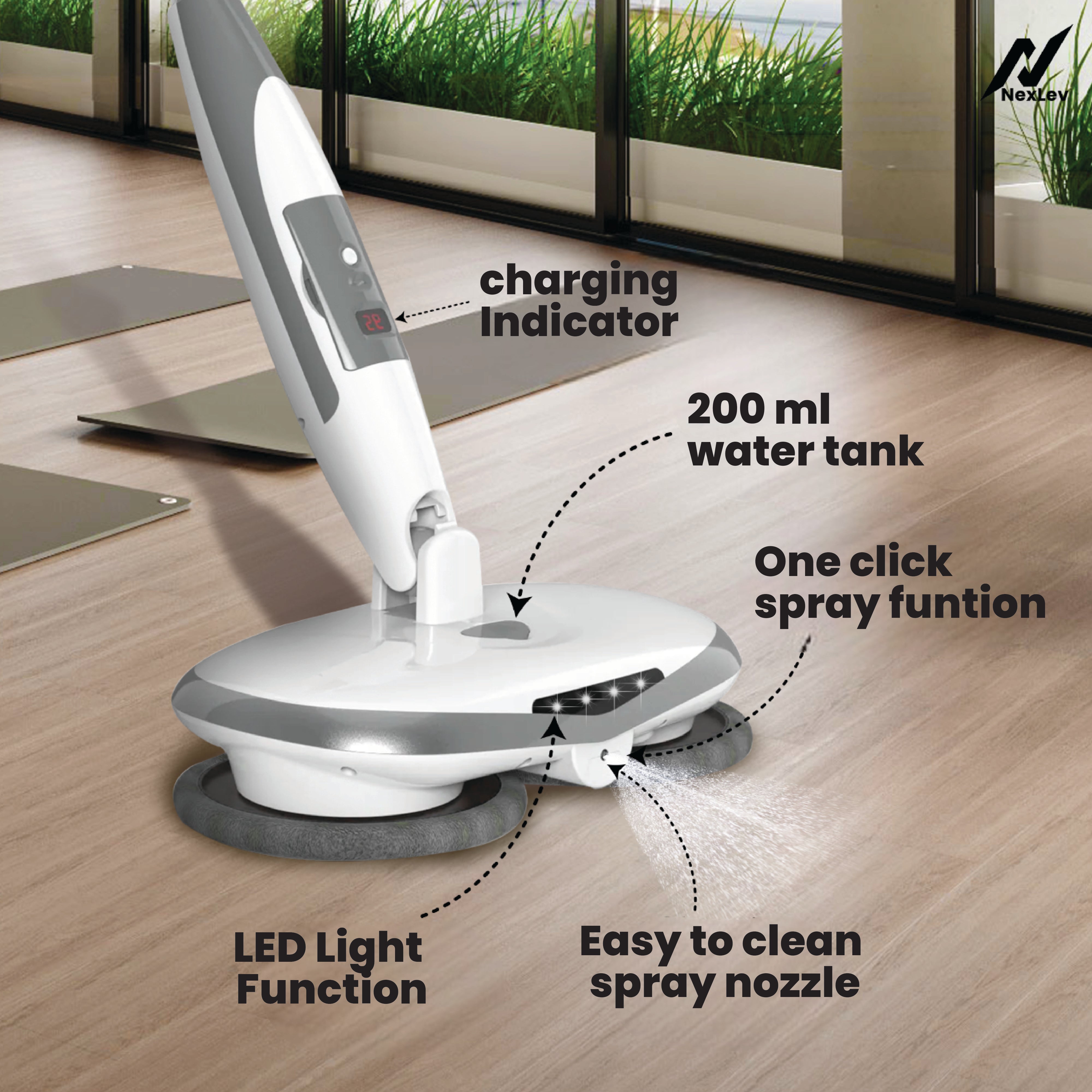 Nexlev Cordless Electric Spin Mop Swipe+| 180RPM Power Motor SPM-01