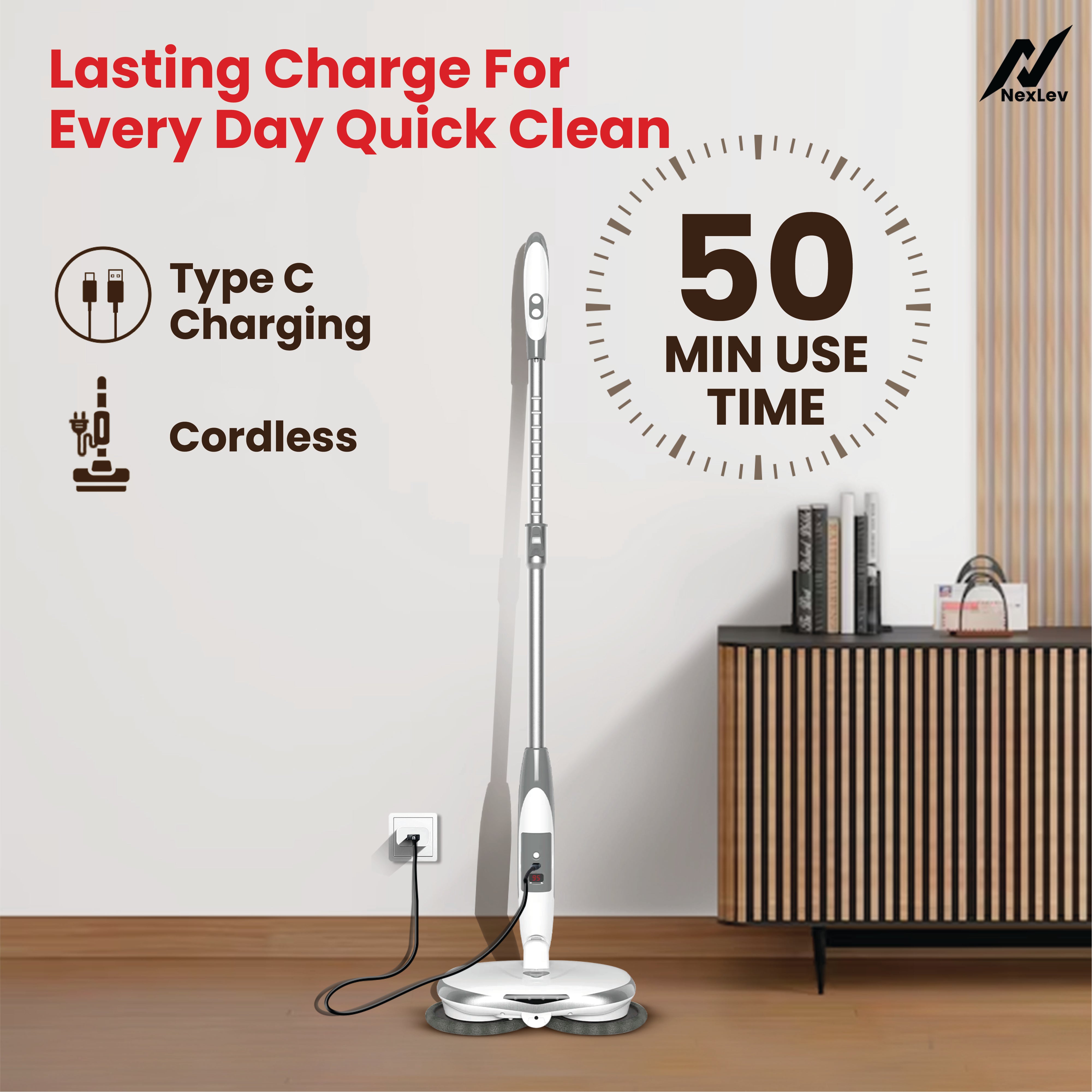 Nexlev Cordless Electric Spin Mop Swipe+| 180RPM Power Motor SPM-01