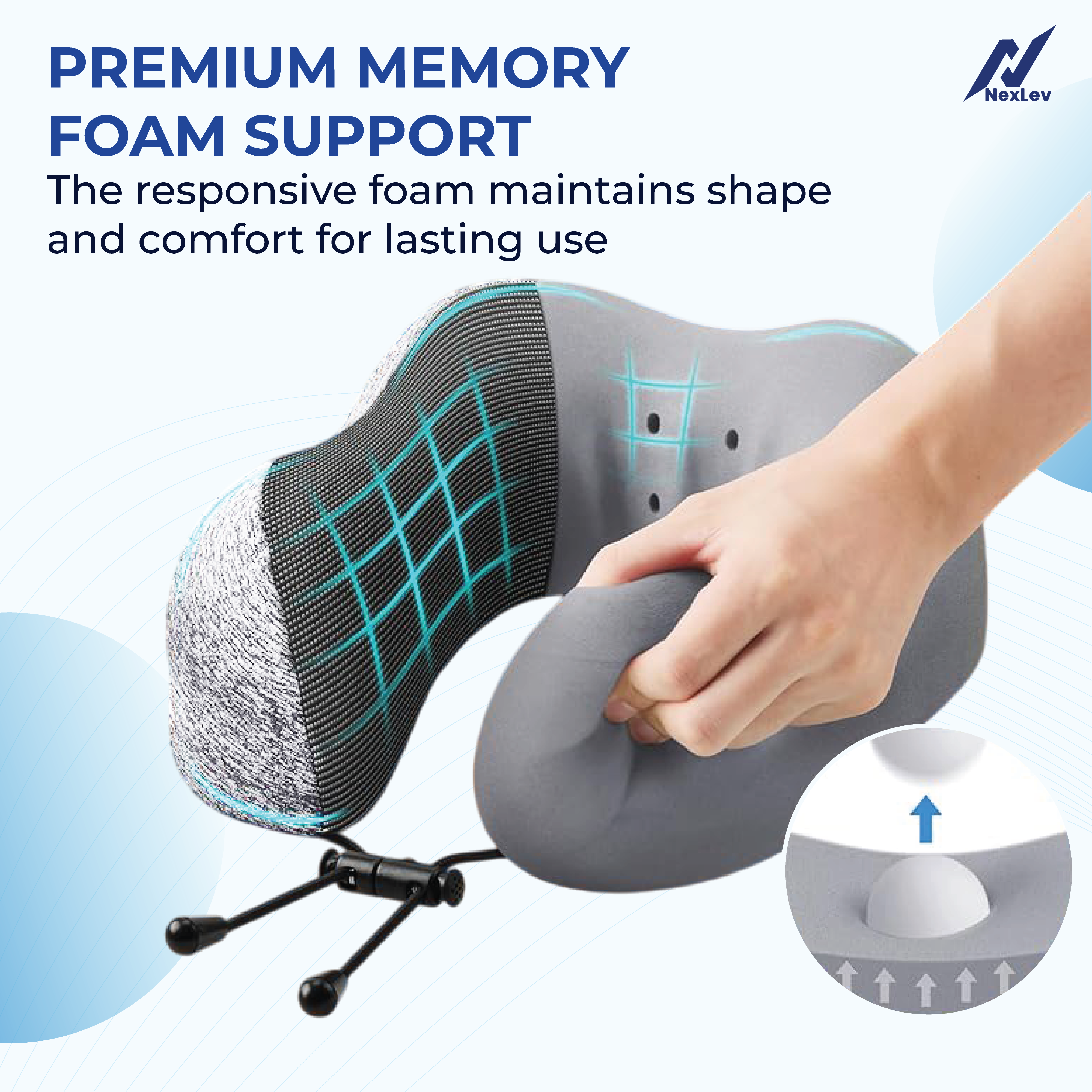 Nexlev Travel Pillow| 100% Pure Memory Foam| Comfortable & Breathable Cover| Machine Washable| Carry Pouch for Storage| NP-02 (CN)