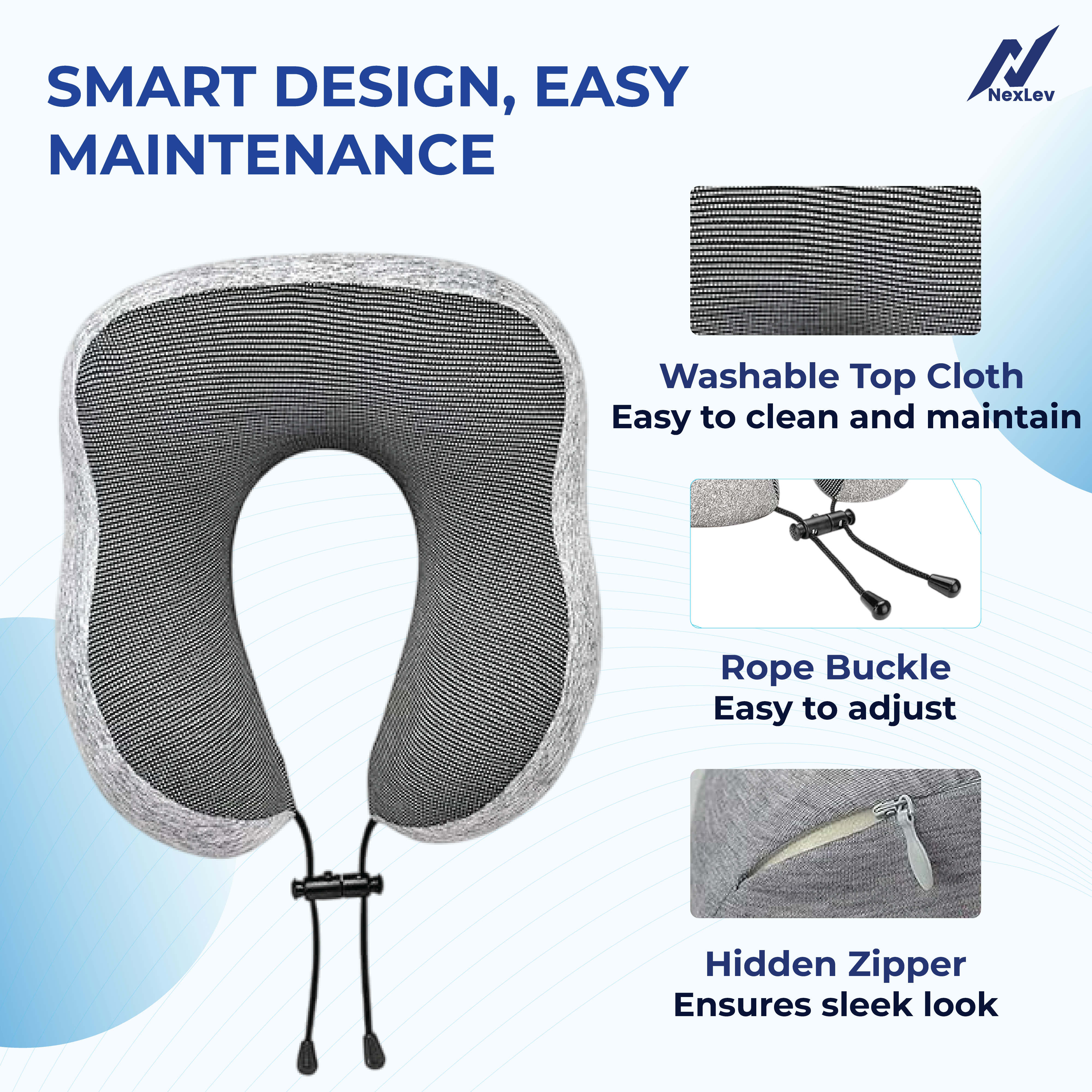 Nexlev Travel Pillow| 100% Pure Memory Foam| Comfortable & Breathable Cover| Machine Washable| Carry Pouch for Storage| NP-02 (CN)