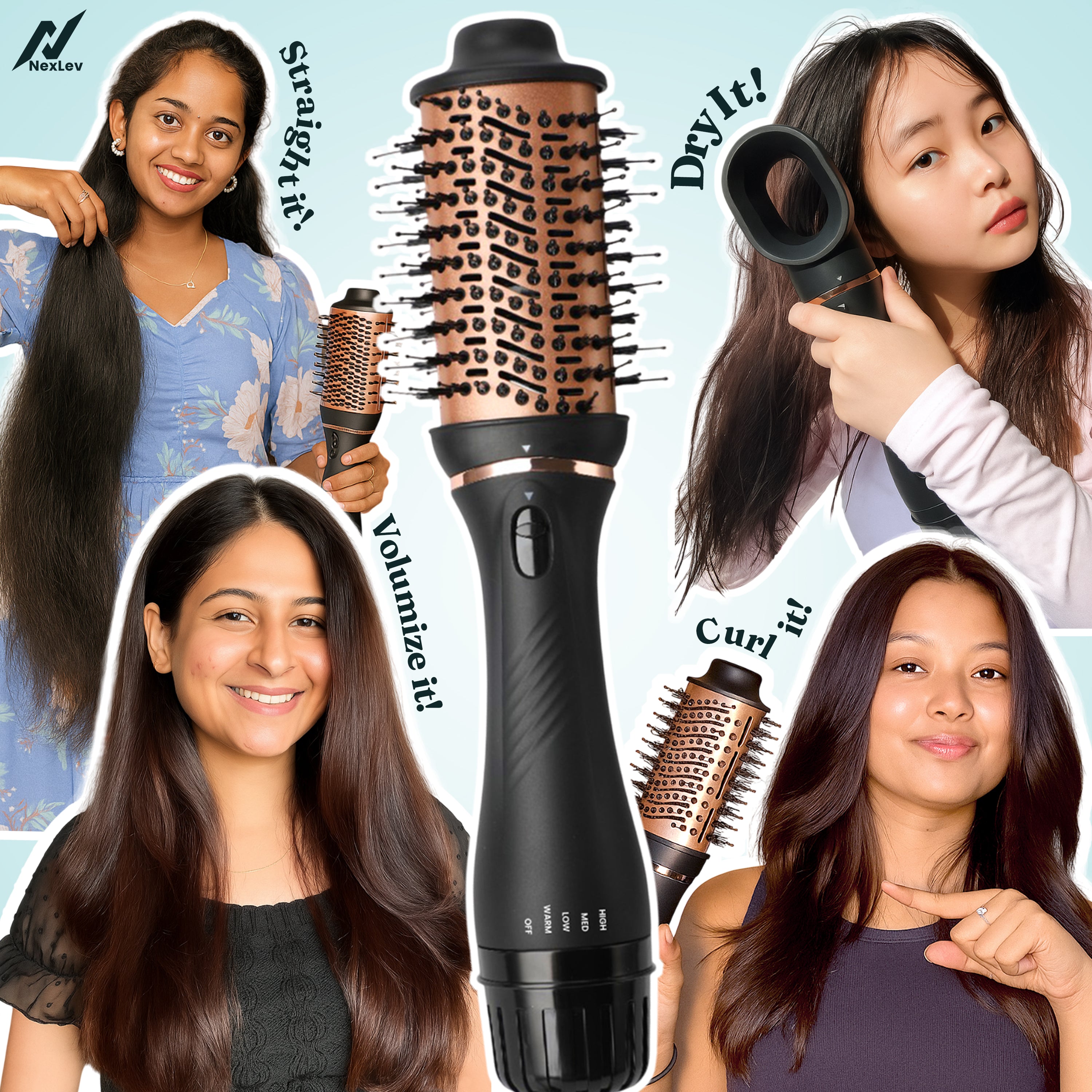 NexLev Ionic 3 in 1 Hair Volumizer Brush + Hair Dryer V-03