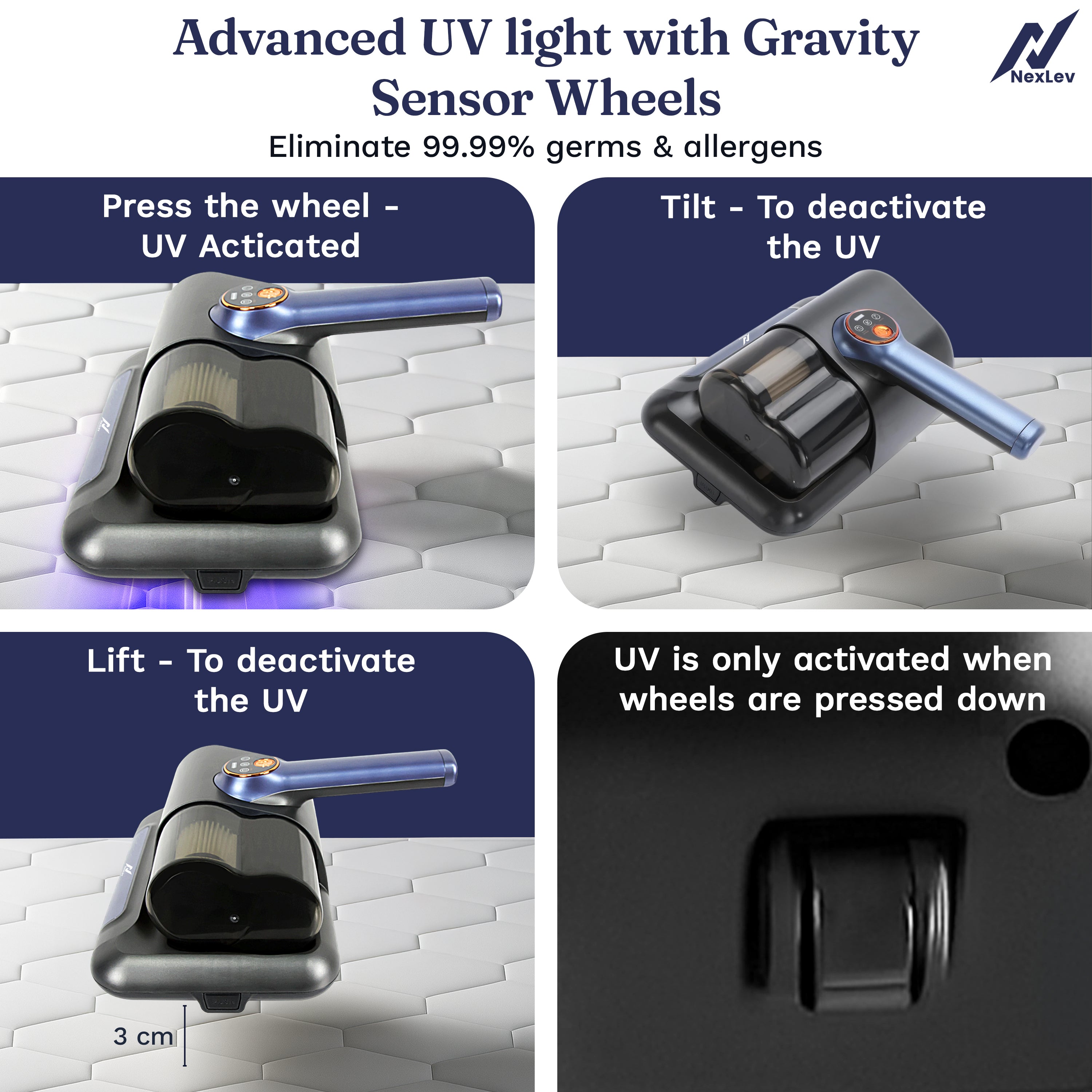 Nexlev Cordless Mite Remover | Bed, Sofa & Car Seat Dust & Mite Cleaning MR-02