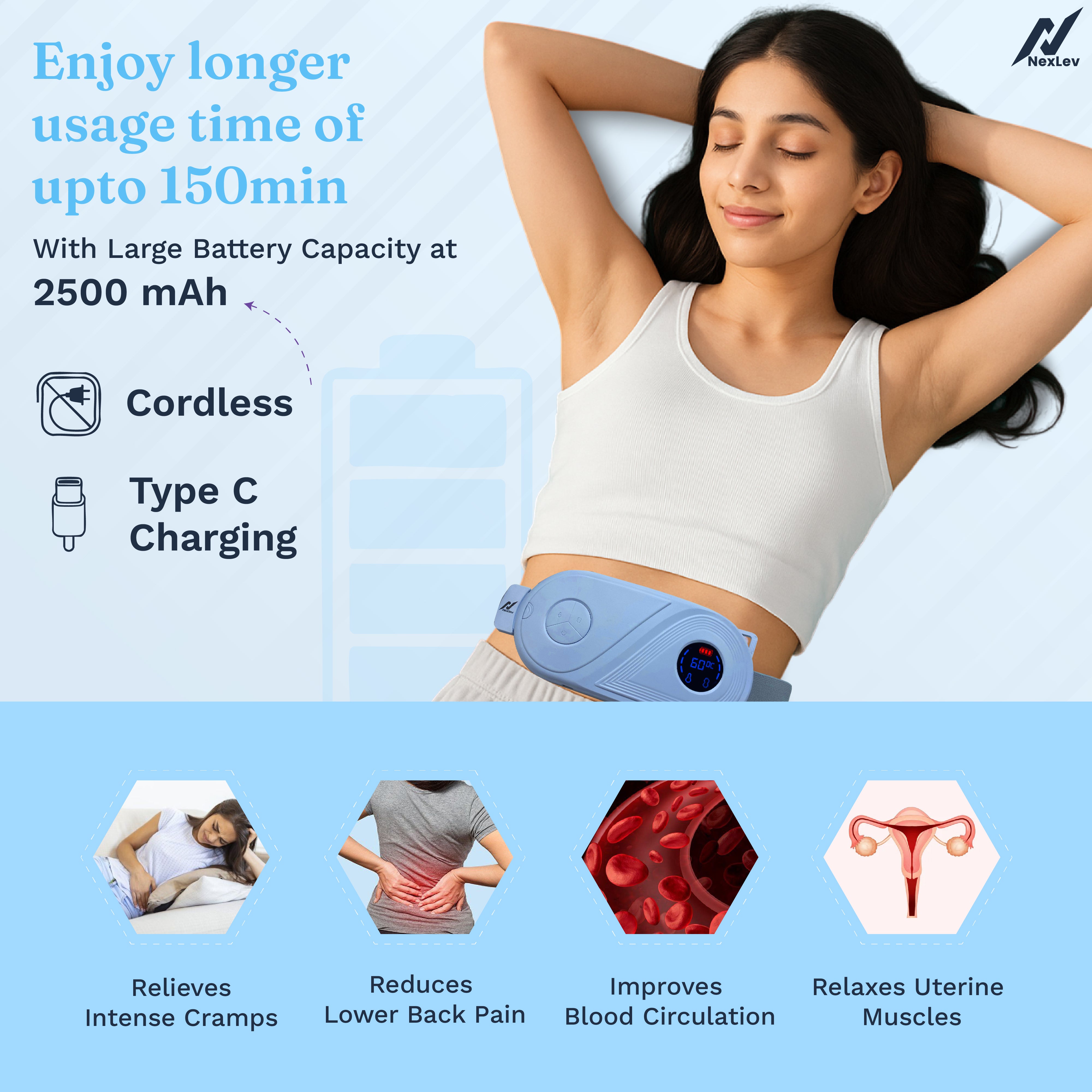 NexLev Cordless Electric Heating Pad| CM-01