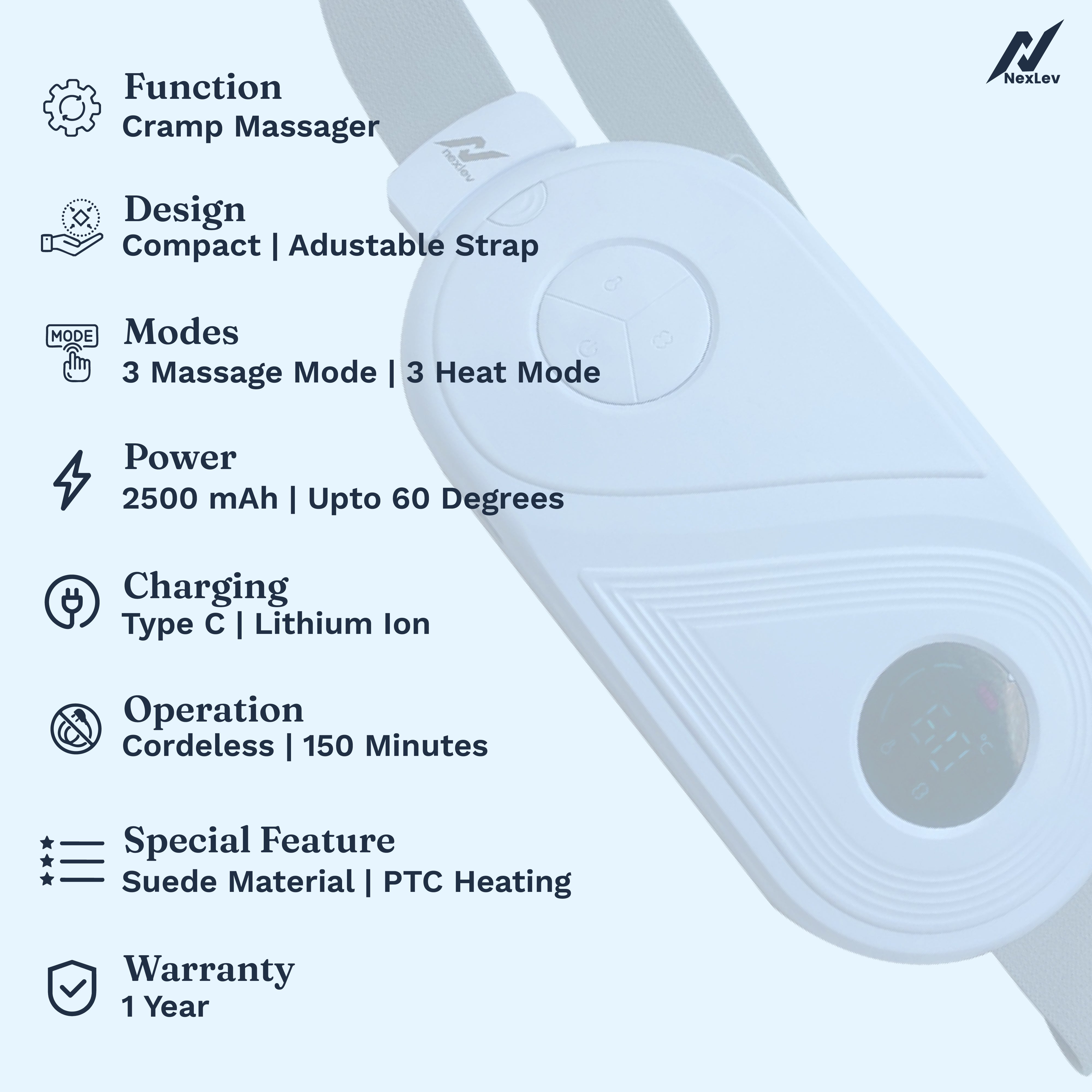 NexLev Cordless Electric Heating Pad| CM-01