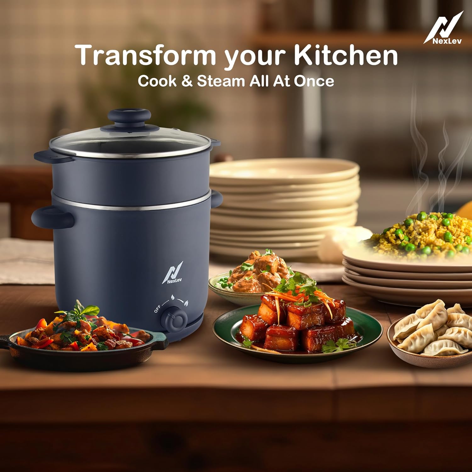 Nexlev Multipurpose Electric Food Kettle KE-01 |1.8L Stainless Steel Pot| 600W