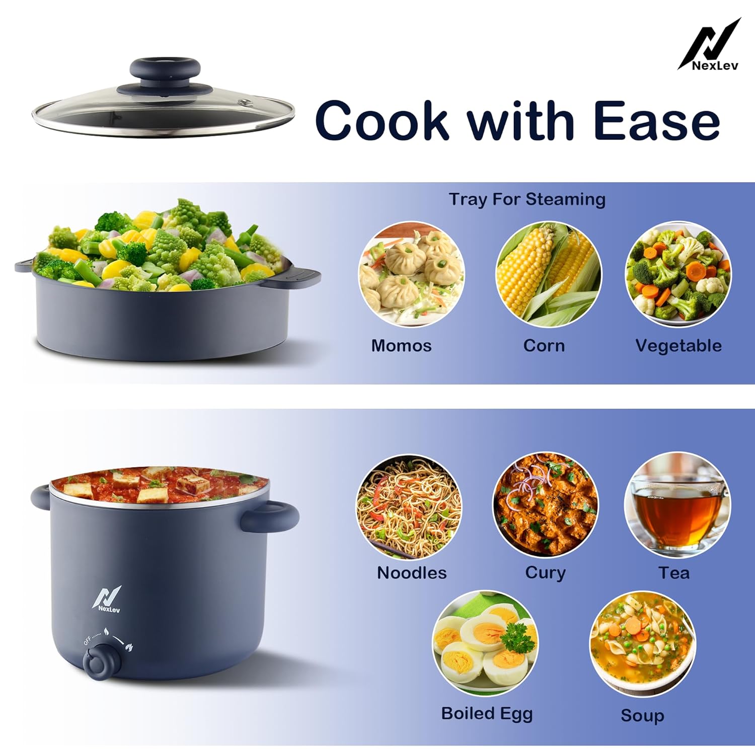 Nexlev Multipurpose Electric Food Kettle KE-01 |1.8L Stainless Steel Pot| 600W
