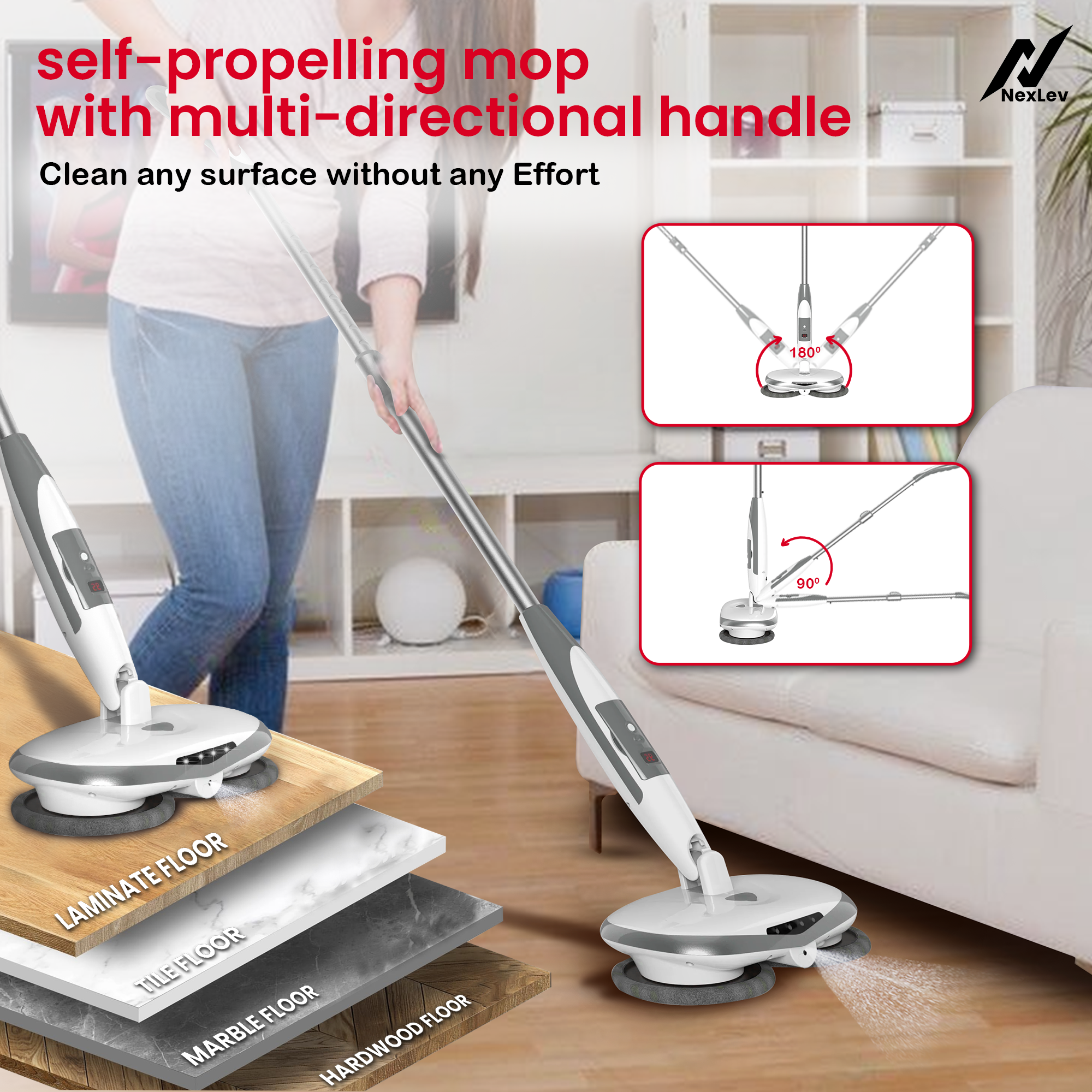 Nexlev Cordless Electric Spin Mop Swipe+| 180RPM Power Motor SPM-01