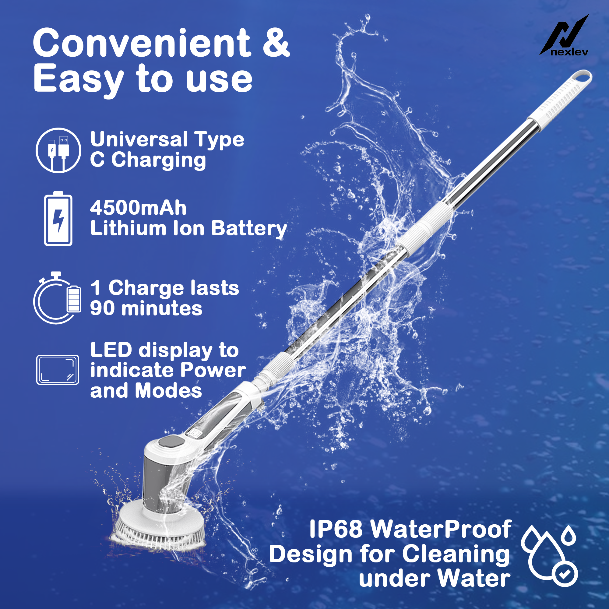 Nexlev Electric Spin Scrubber | 4500 mAh | 90 min run time SS-01