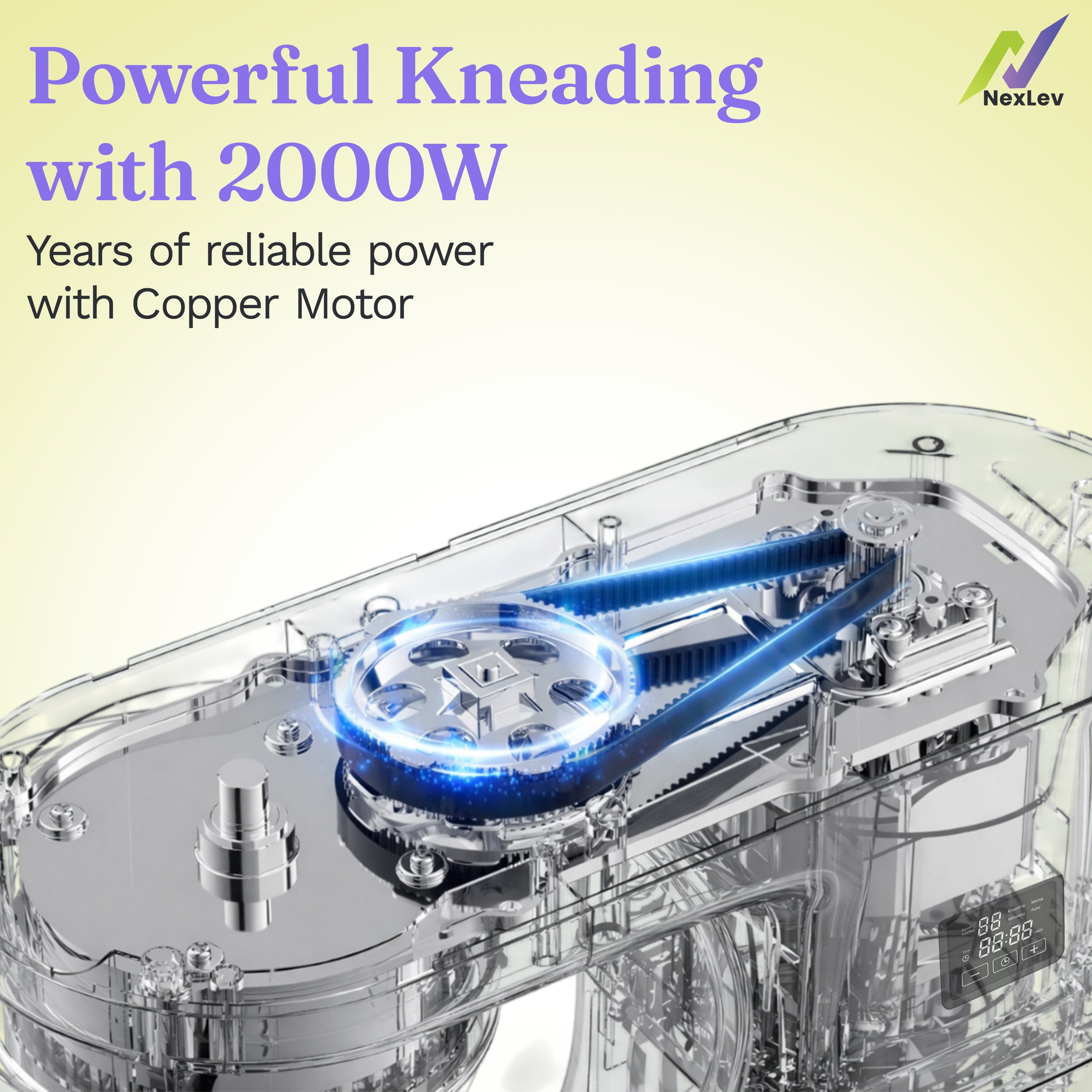 NexLev Stand Mixer with Digital Timer | 2000W Copper Motor | 6L Stainless Steel Bowl |ST-02