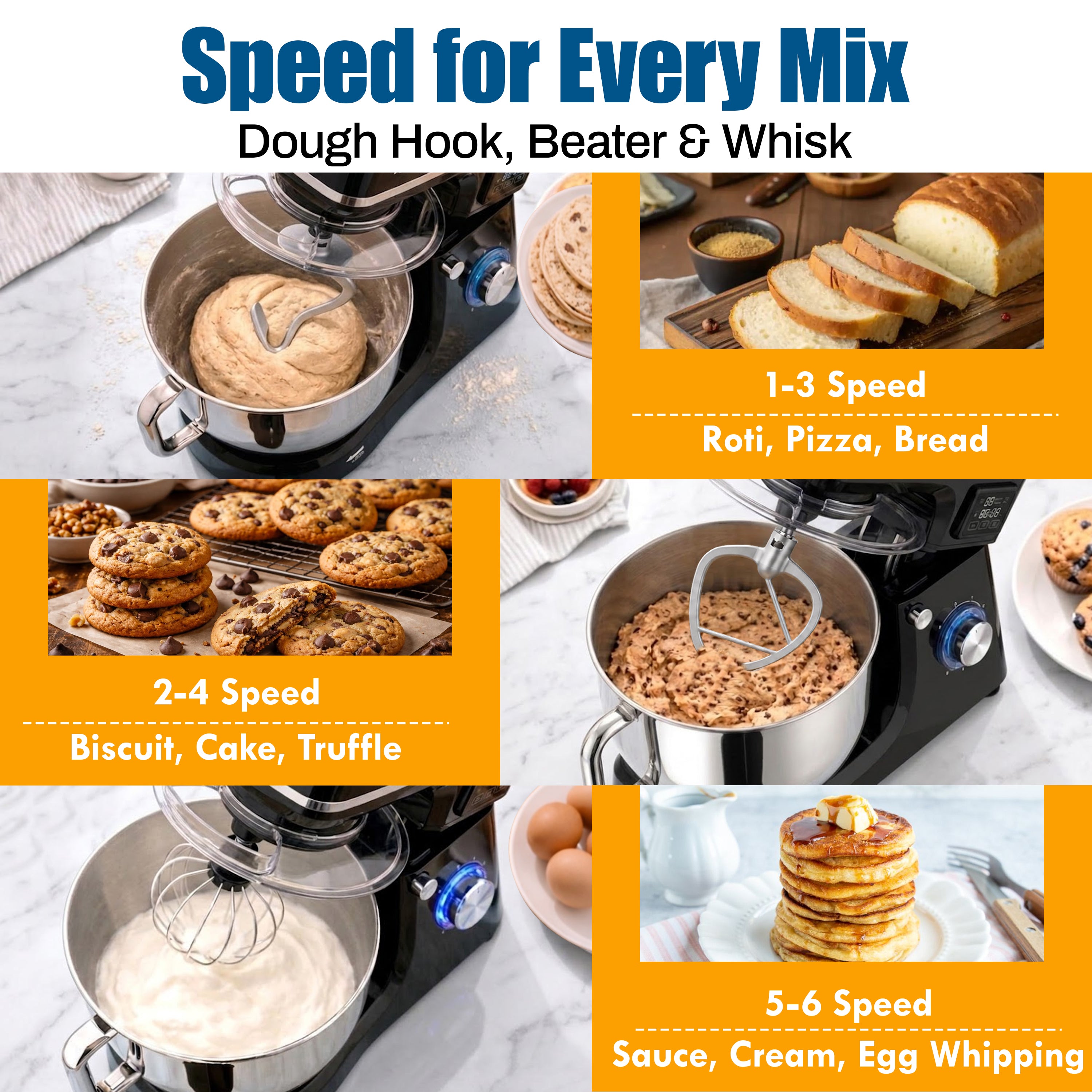NexLev Stand Mixer | 2000W Copper Motor Dough Maker Machine with Digital Timer, 8L Stainless Steel Bowl, 6 Speed + Pulse Control, Metal Gears, Planetary Rotation, Teflon Coated, ST-03