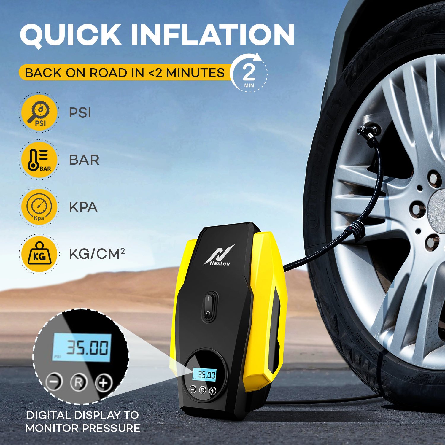 NexLev Portable Tyre Inflator for Car, Bike, Cycle | TI-02