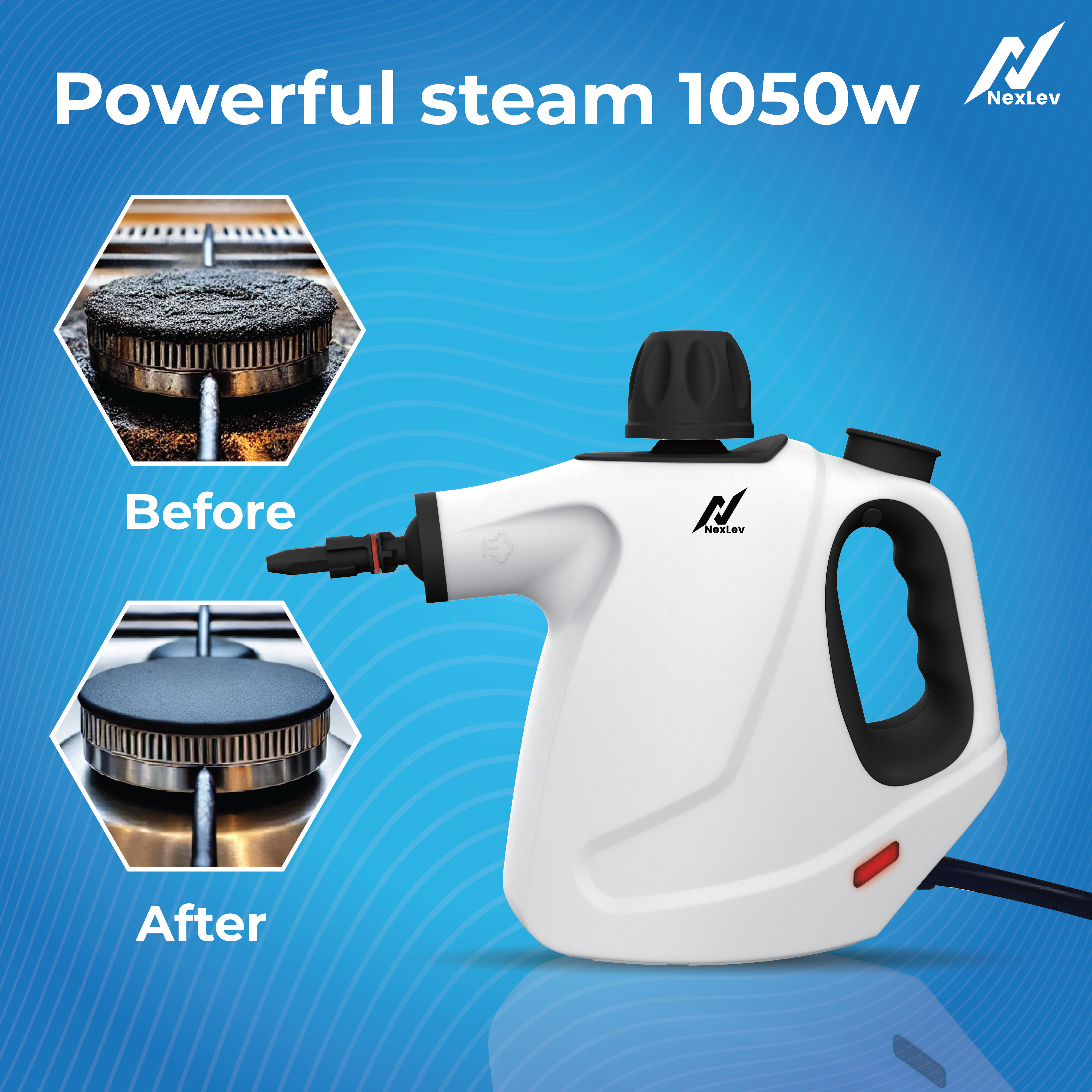 NexLev Steam Cleaner | For Complete Home Kitchen Bathroom Window Car & Office Cleaning | 9 Accessories | 450 ML | 4 Meter Cord | 1000W |SC-05