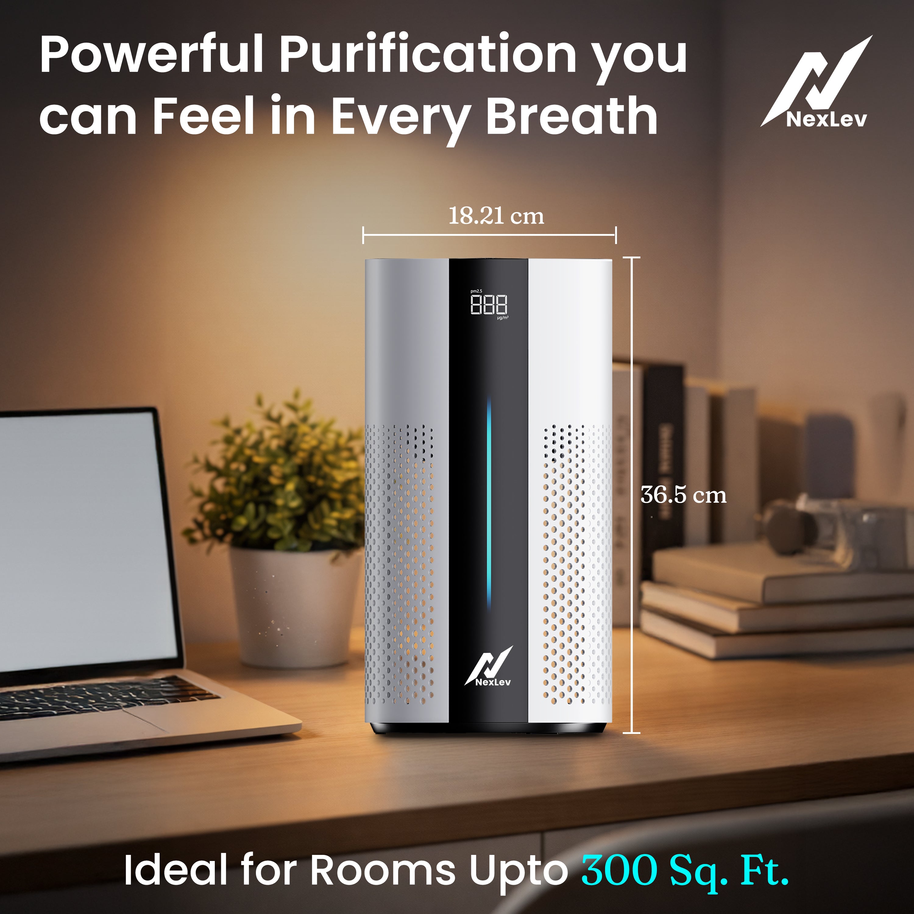Nexlev Smart Air Purifier with H13 HEPA Filter | Up to 300 Sq Ft | PM2.5 & AQI Display |AP-04
