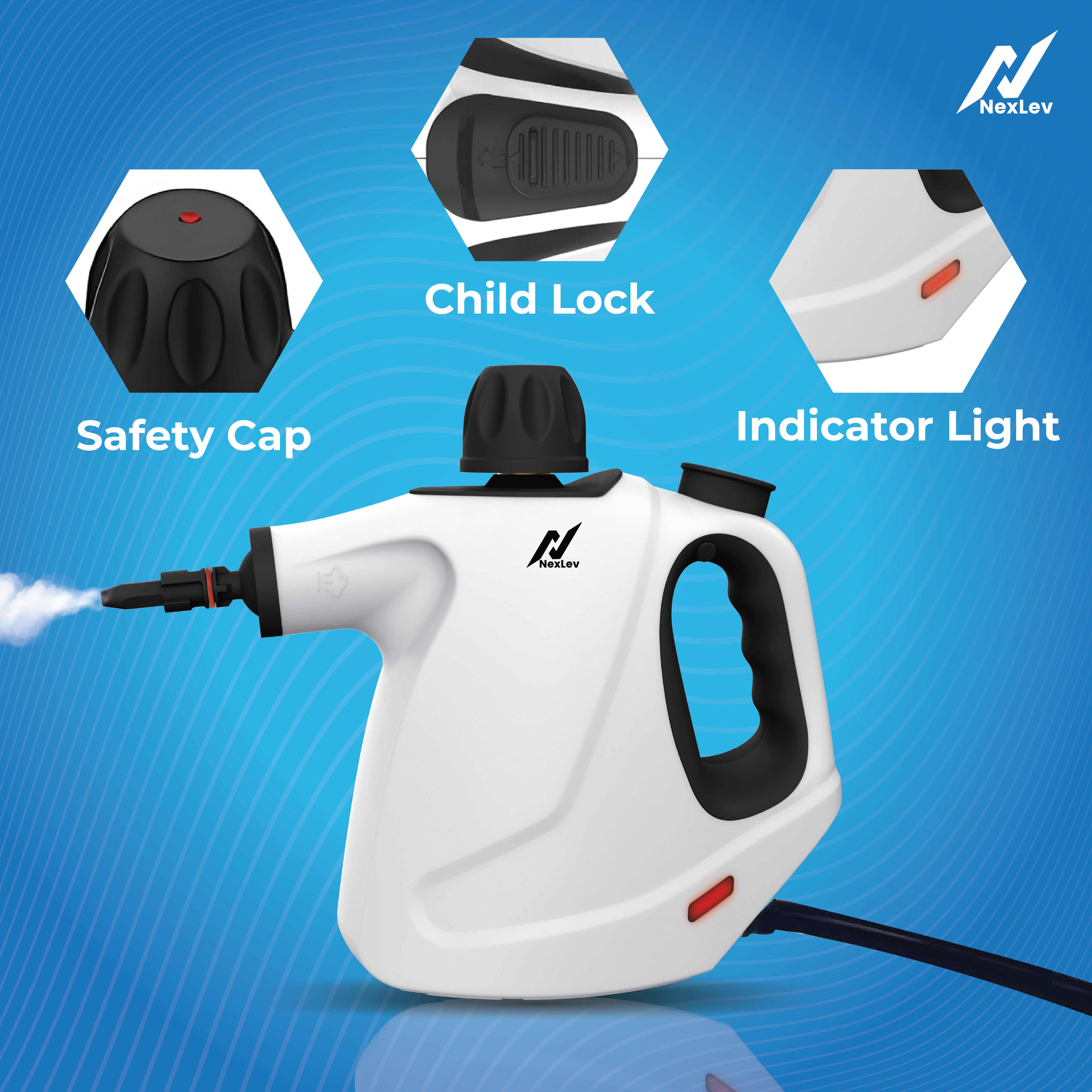 NexLev Steam Cleaner | For Complete Home Kitchen Bathroom Window Car & Office Cleaning | 9 Accessories | 450 ML | 4 Meter Cord | 1000W |SC-05