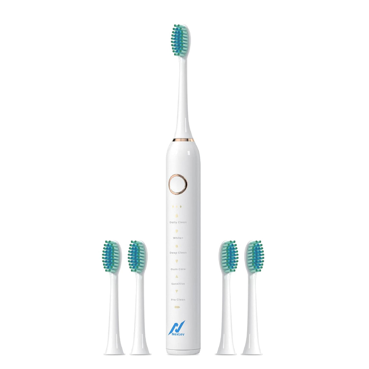 Nexlev Rechargeable Electric Toothbrush| 120 Days Life | 35K strokes/min| Type C| 6 Modes for Daily Use| 2 Min timer with 30sec Quadpacer | 4 Brushheads| IPX7 Waterproof| For Men & Women | ETC-07 White