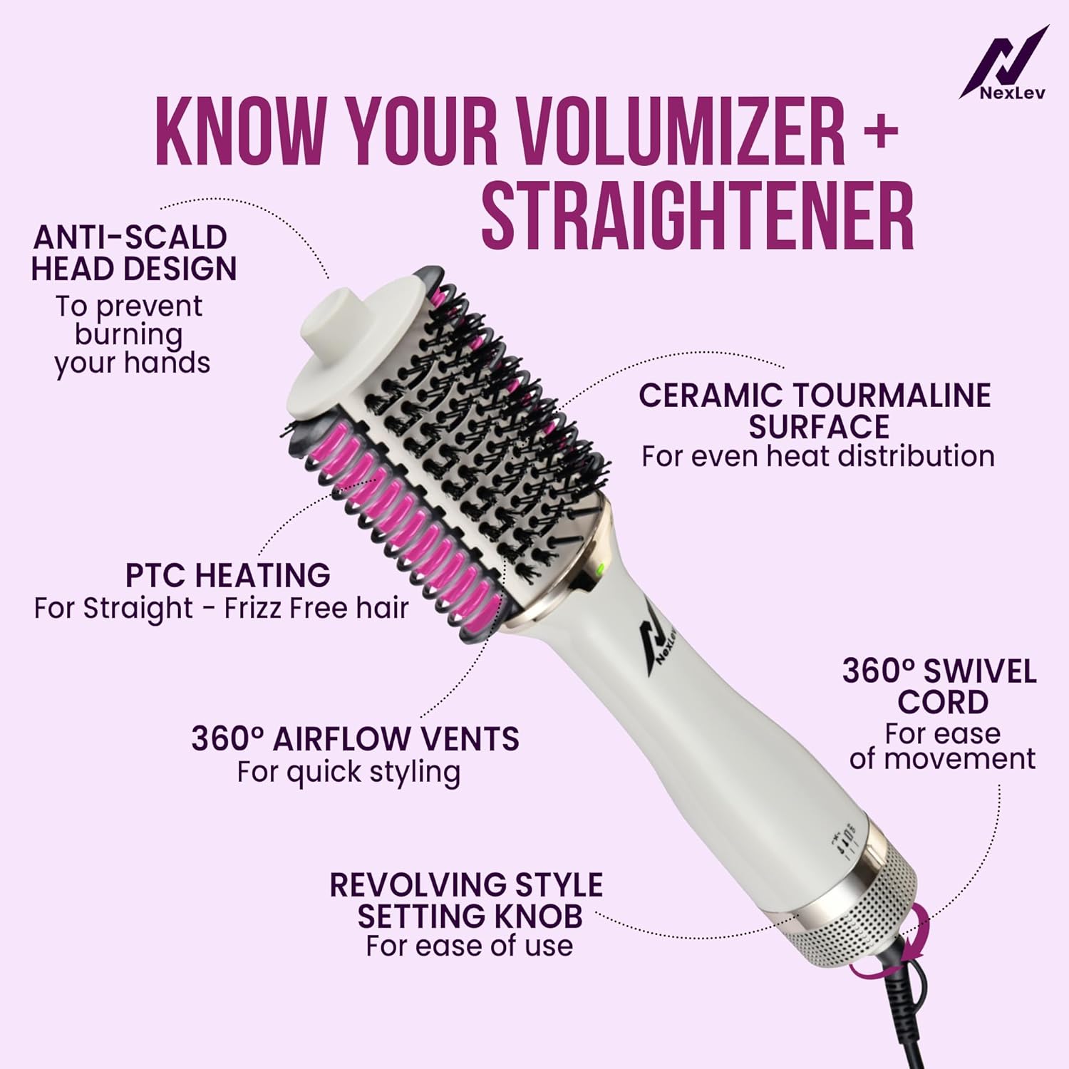 NexLev IONIC Volumizer + Straightening Brush|V-02