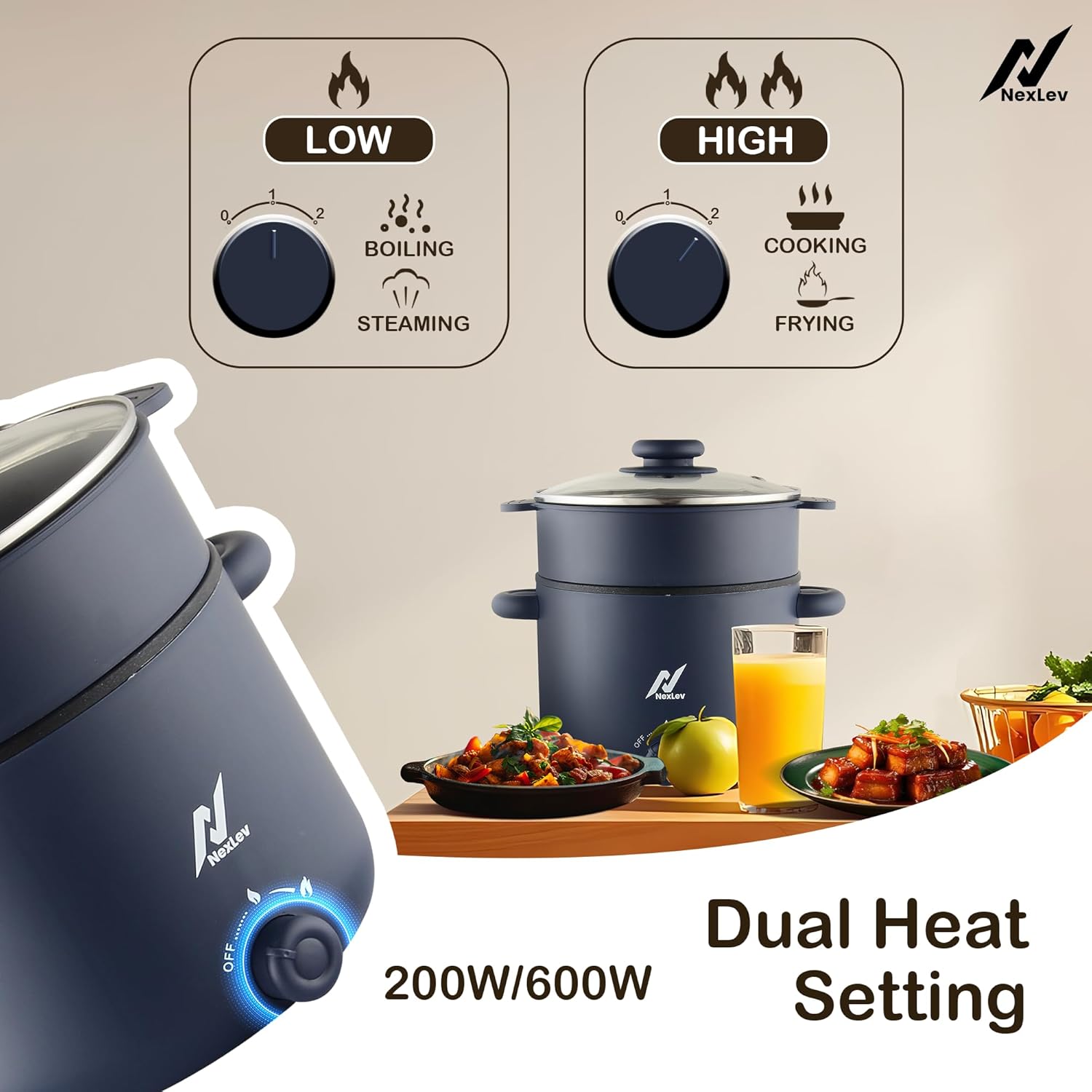 Nexlev Multipurpose Electric Food Kettle KE-02|1.5 L Non-Stick Pot | 600W|