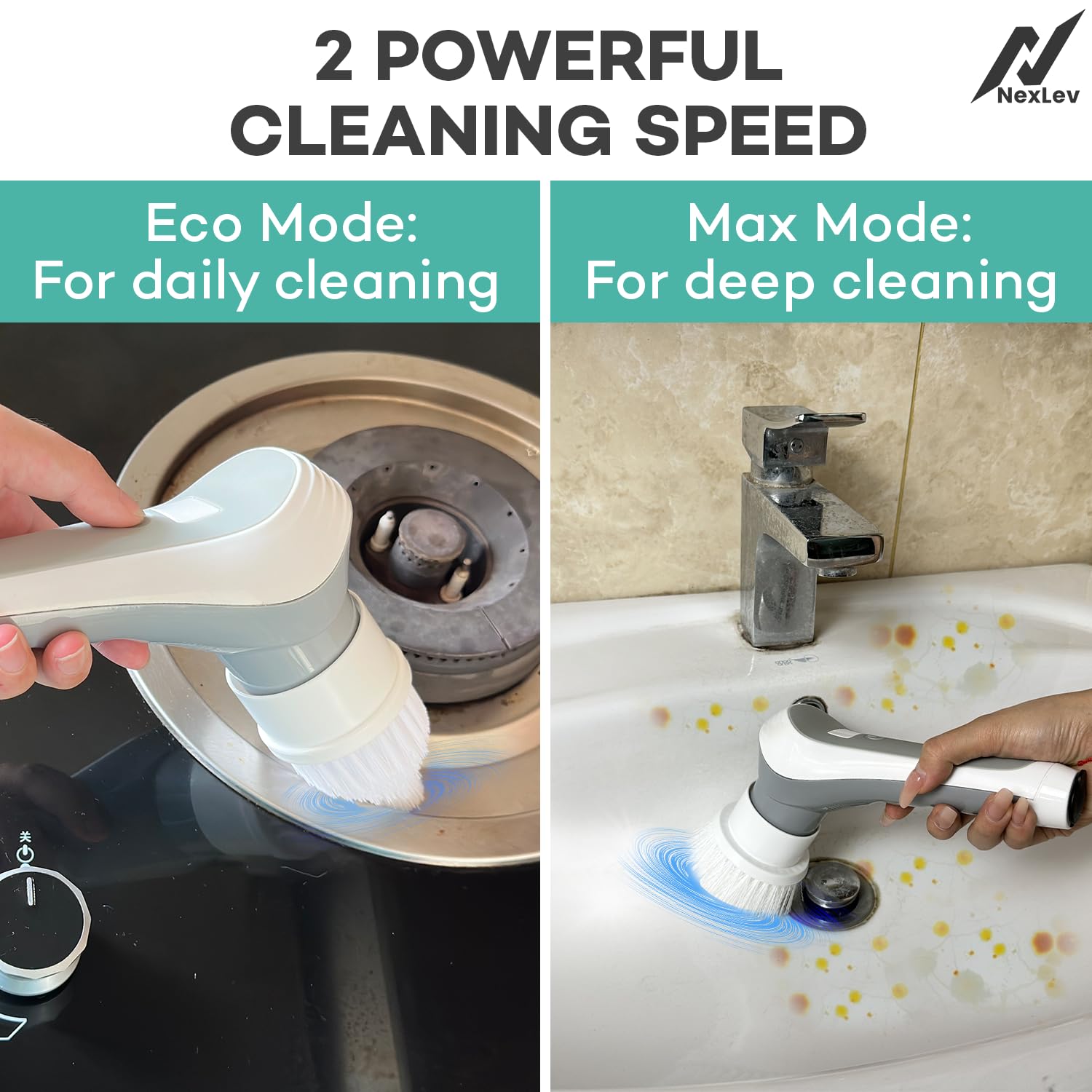 Nexlev Spin Scrubber | Cordless, IP68, 60min Run Time, 6 Brushes | SS-02