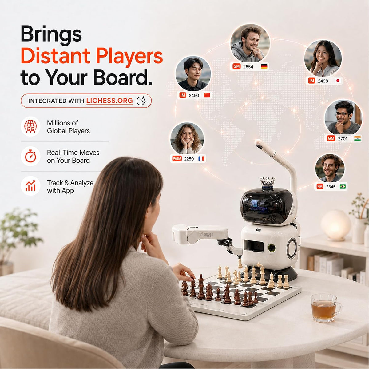 SenseRobot AI Chess Robot with Robotic Arm & Electronic Chess Board – 25 AI Levels, 1200+ Chess Exercises, Voice Coaching, Lichess Integration & Wi-Fi OTA Upd