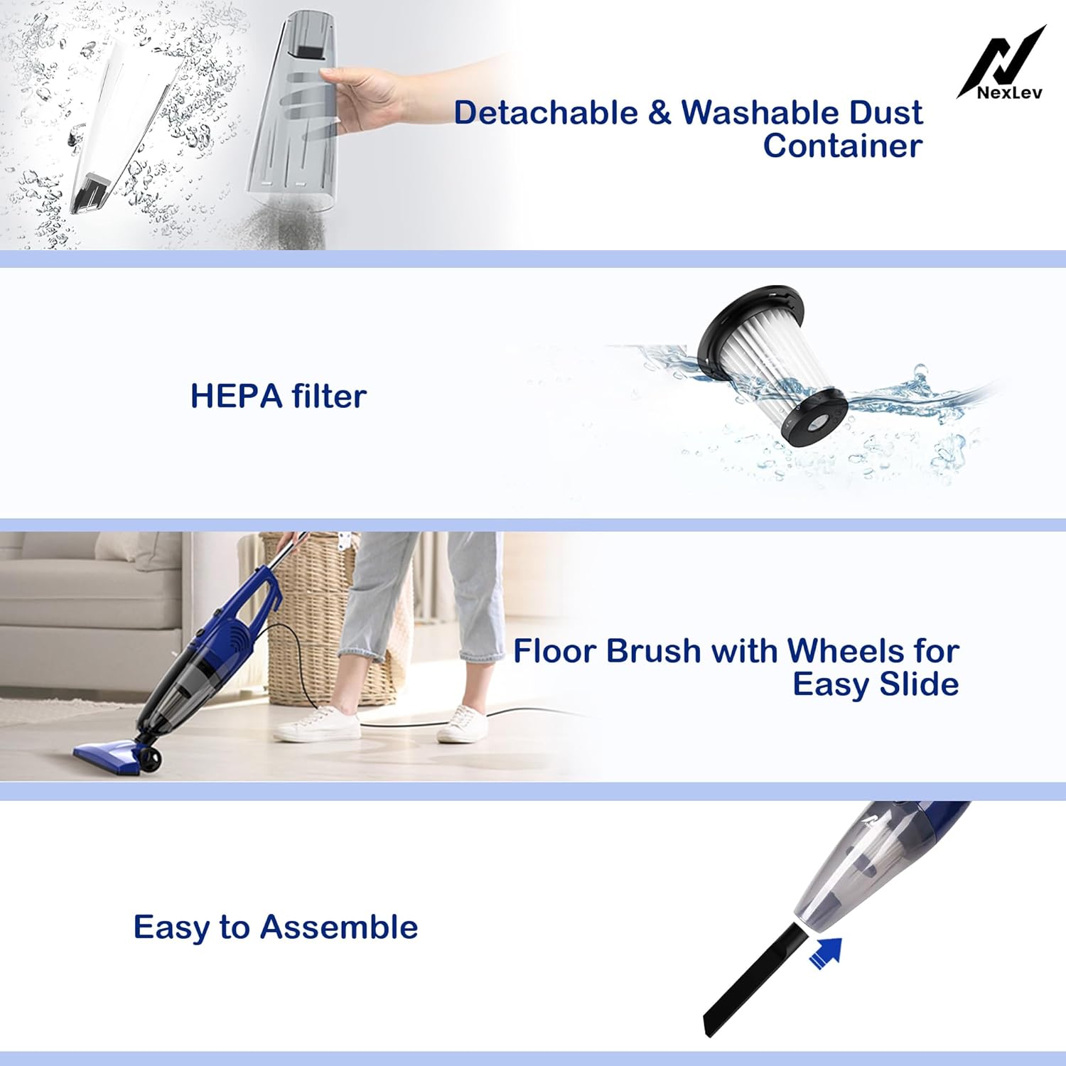 NexLev 2-in-1 Stick & Handheld Vacuum Cleaner | High Power Motor VC-01