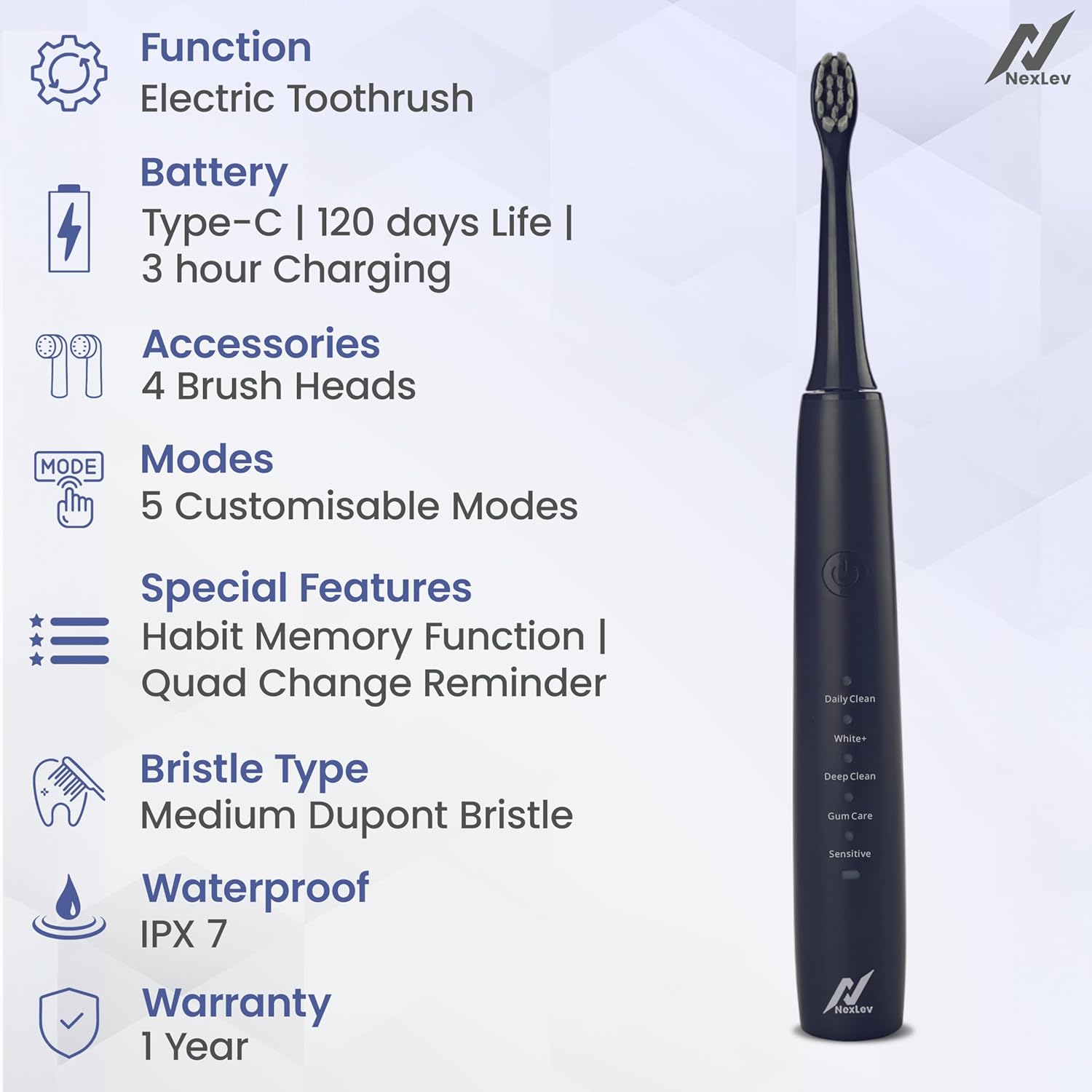 Nexlev Sonic Electric Toothbrush Sparkle Pro ETC-08