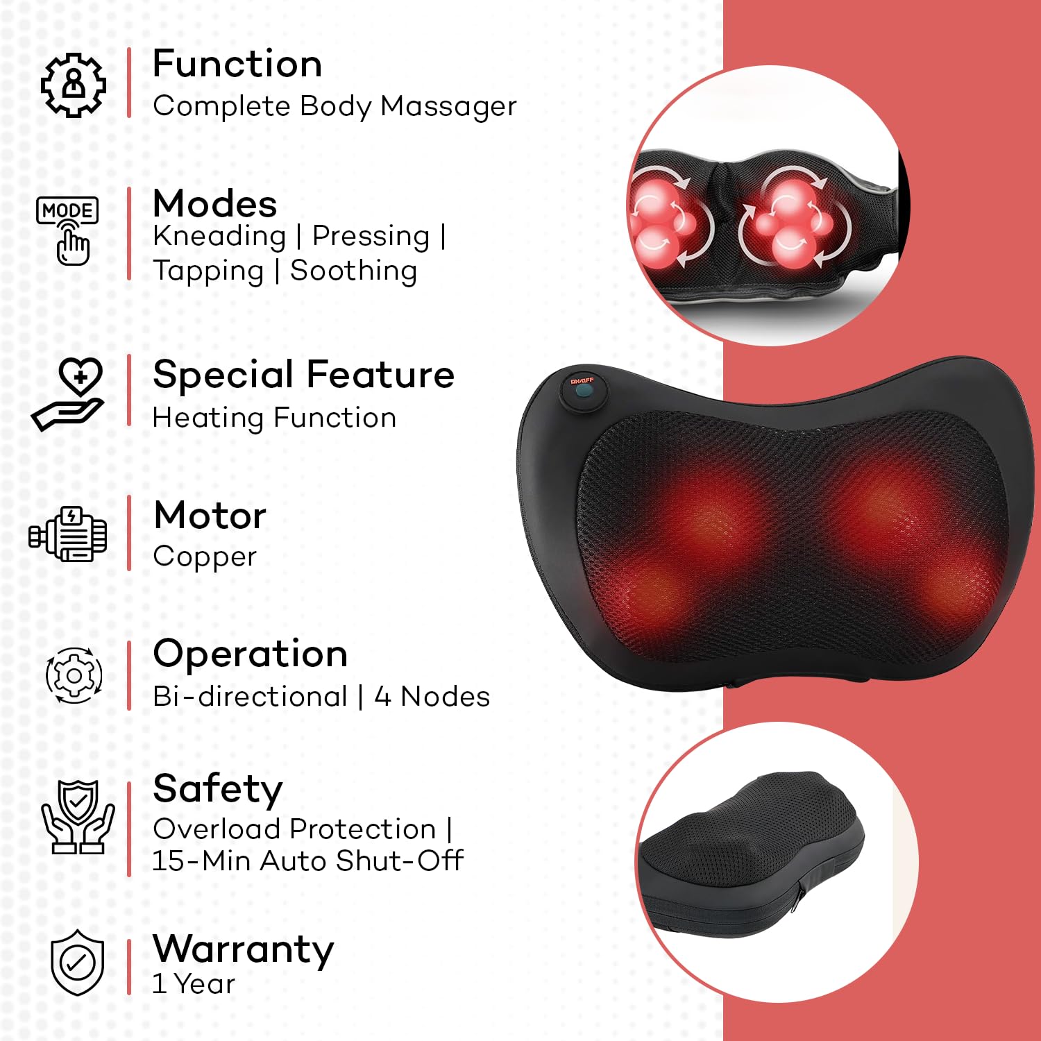 NexLev Body Massager | 3D Kneading | Deep Tissue Electric Massage Pillow | BM-01