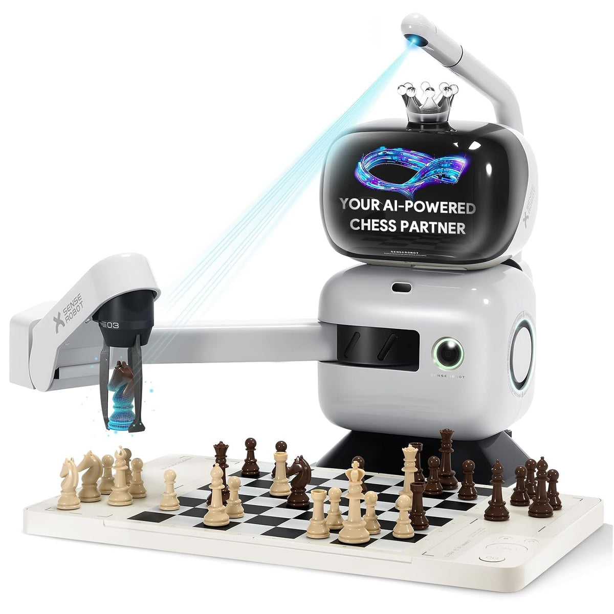 SenseRobot AI Chess Robot with Robotic Arm & Electronic Chess Board – 25 AI Levels, 1200+ Chess Exercises, Voice Coaching, Lichess Integration & Wi-Fi OTA Upd