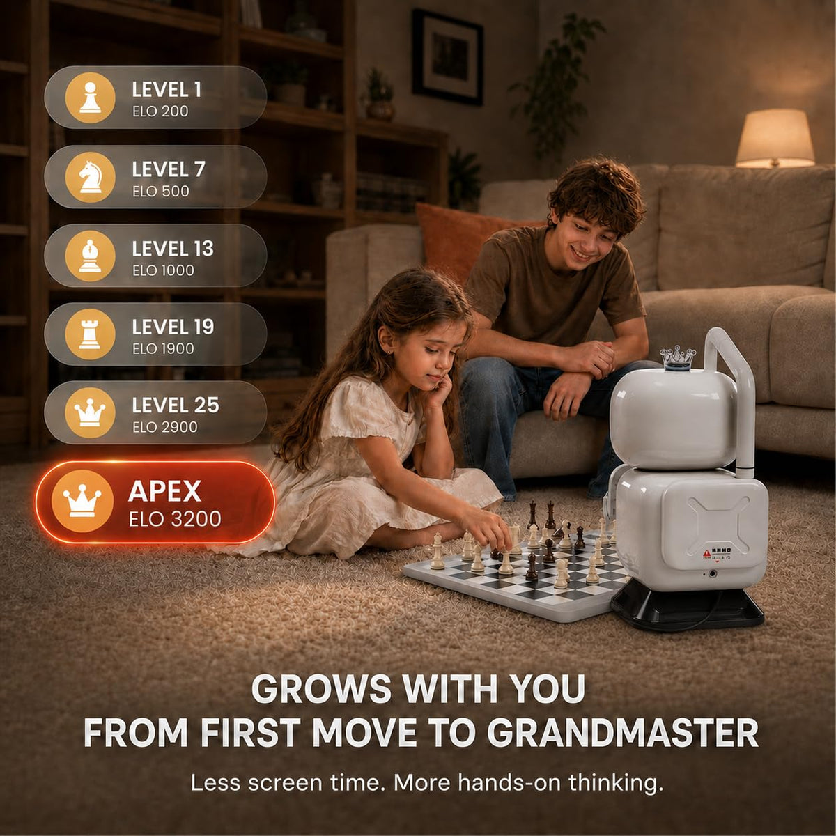 SenseRobot AI Chess Robot with Robotic Arm & Electronic Chess Board – 25 AI Levels, 1200+ Chess Exercises, Voice Coaching, Lichess Integration & Wi-Fi OTA Upd