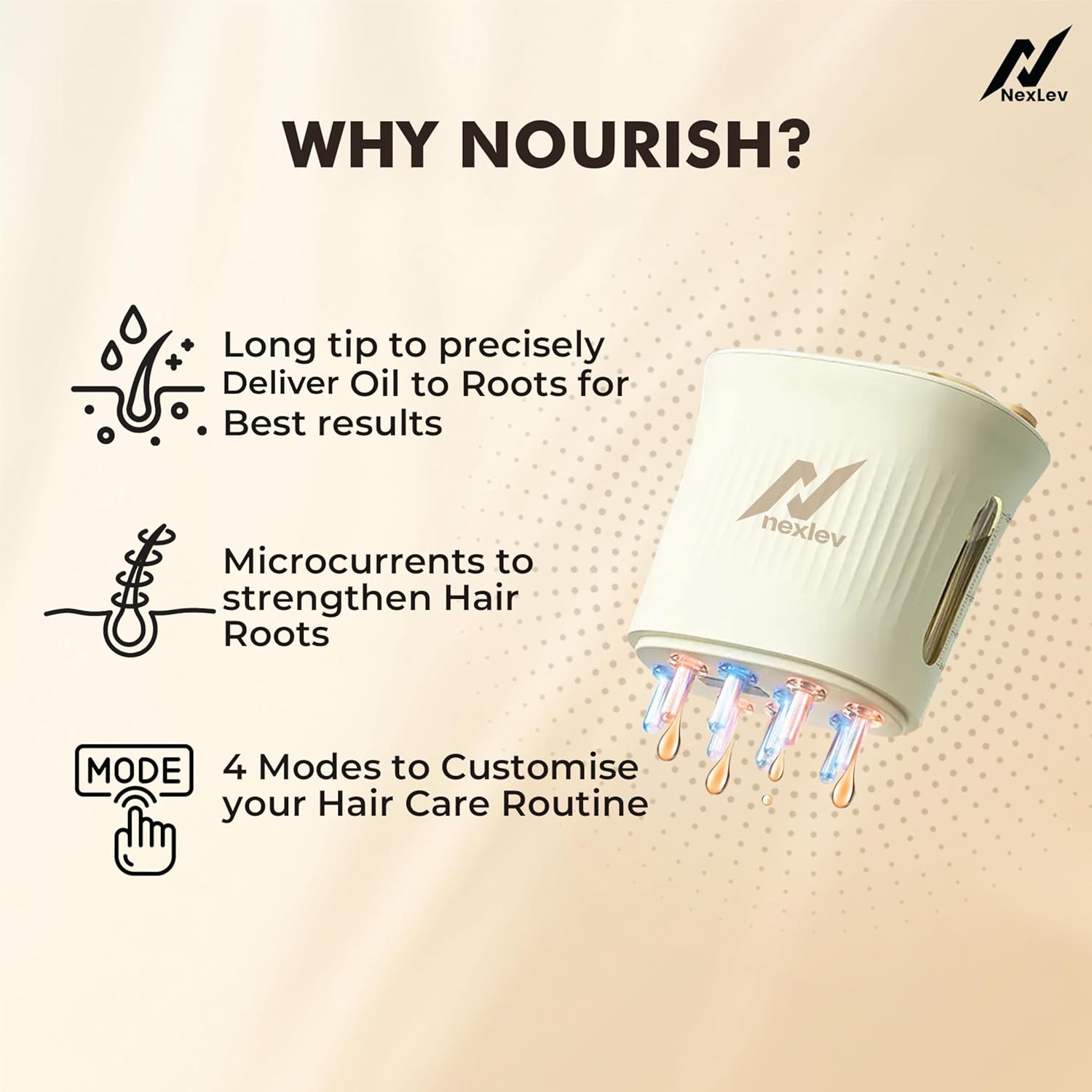 NexLev Nourish Hair Oil Applicator| Red & Blue Light Therapy EA-01 Pro